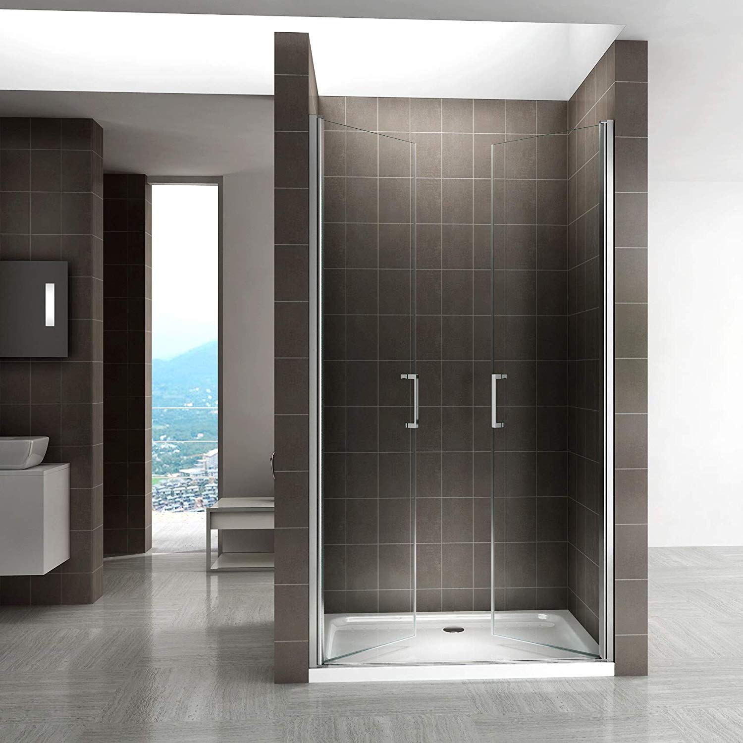 Duschtür Lara mit Pendeltüren und Edelstahlgriffe 68-140 cm aus ESG Sicherheitsglas