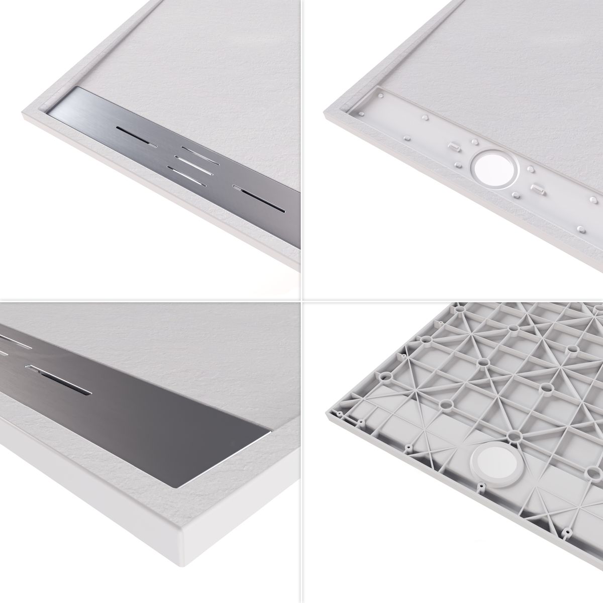 Hiemal – SMC Shower Tray in Slate Finish, including White Drain Assembly with Stainless Steel Cover