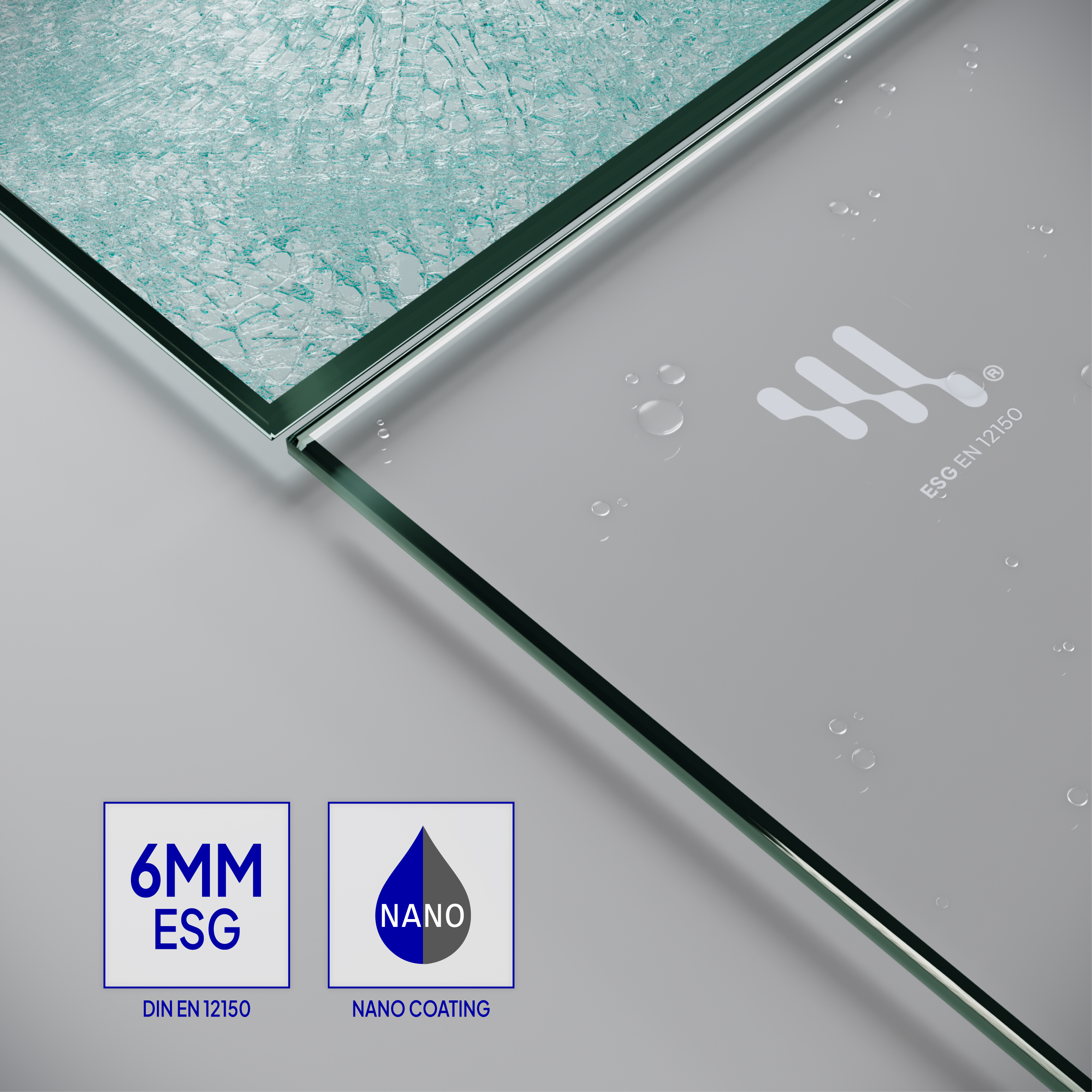 Corner entry Belle with folding doors made of 6mm tempered safety glass Belle – Eckeinstieg mit Falttüren aus 6mm ESG Sicherheitsglas