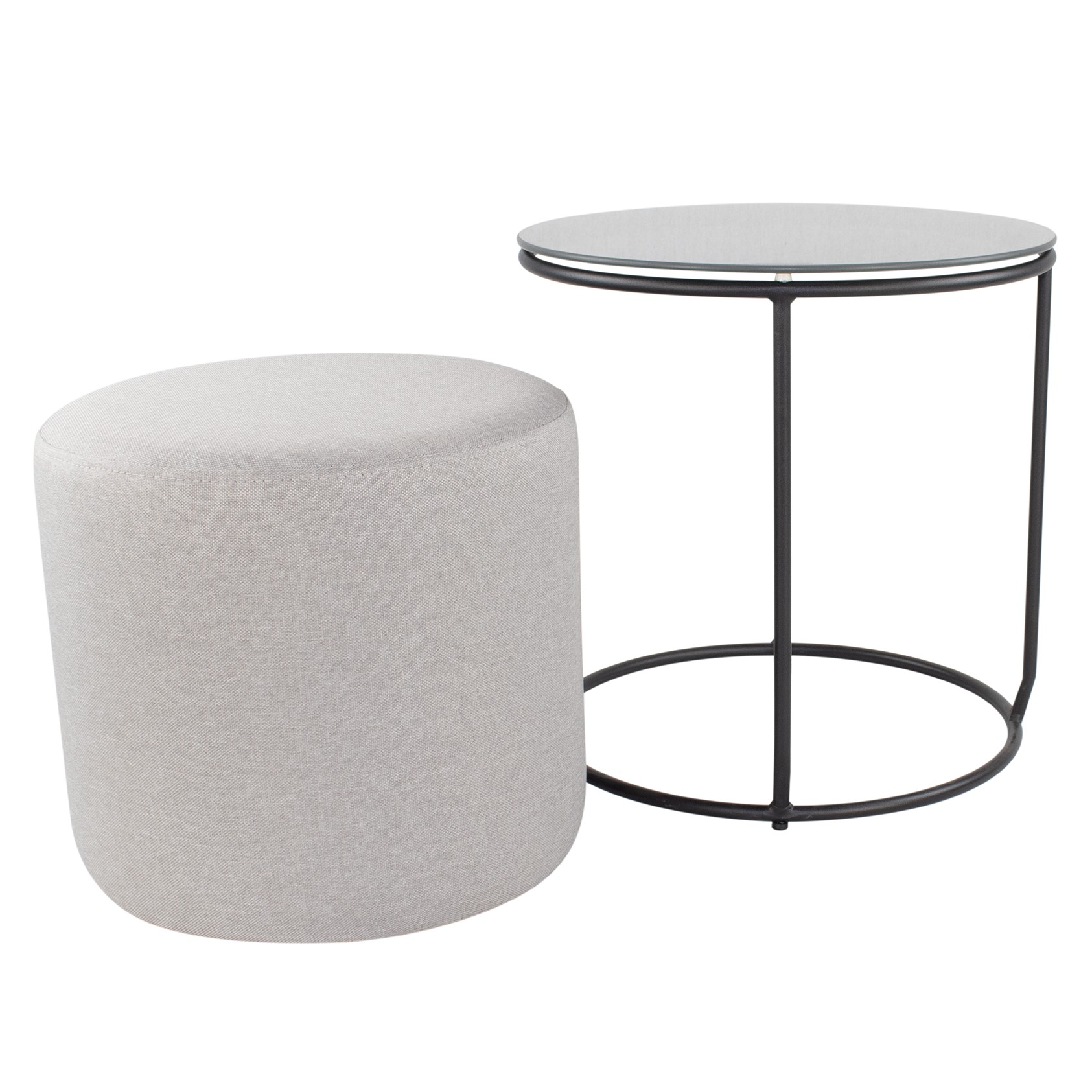 Beistelltisch mit Hocker JASPER runder Couchtisch 40x40 cm Schwarz-Grau N7