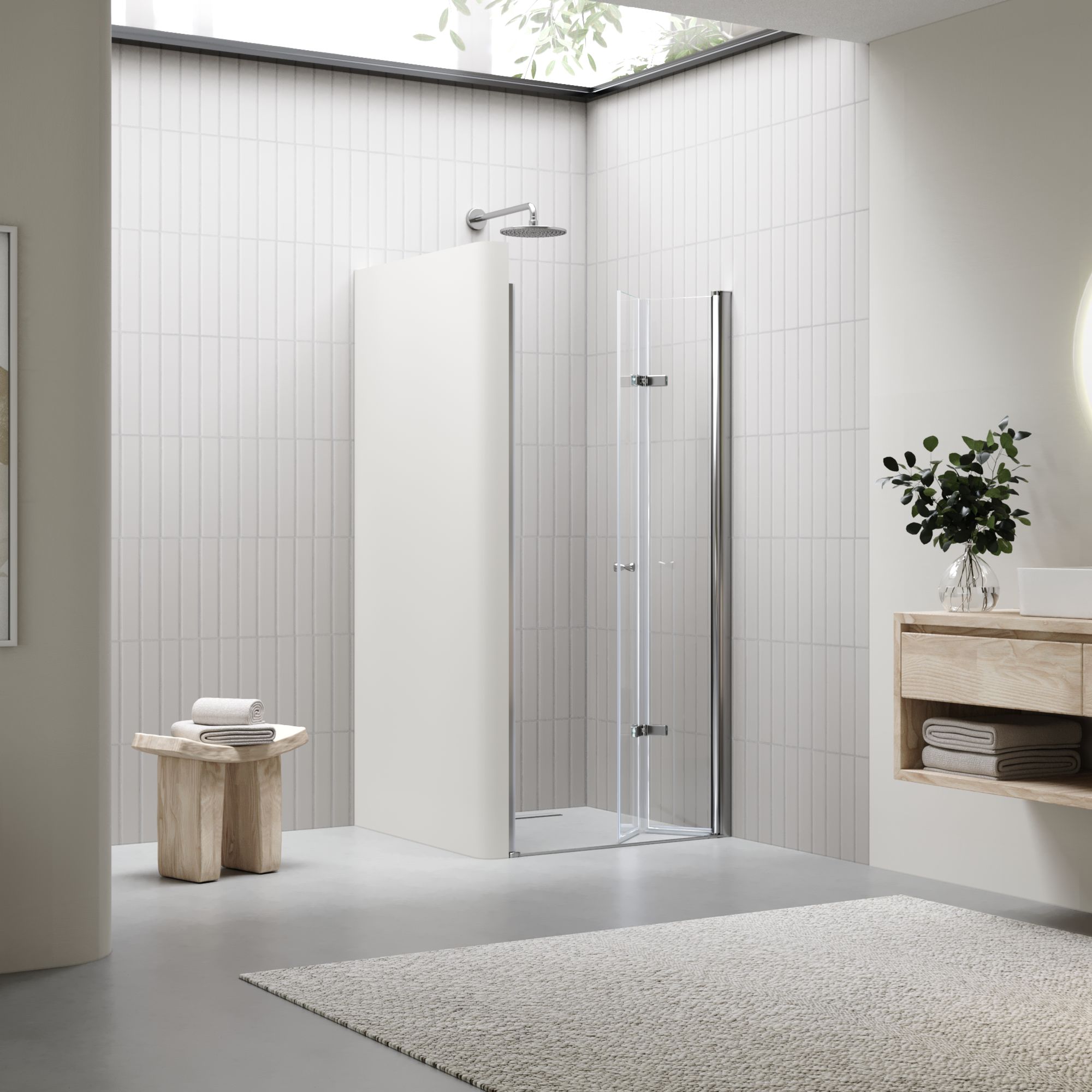 Duschtür Mila mit Falttür aus klarem ESG Sicherheitsglas