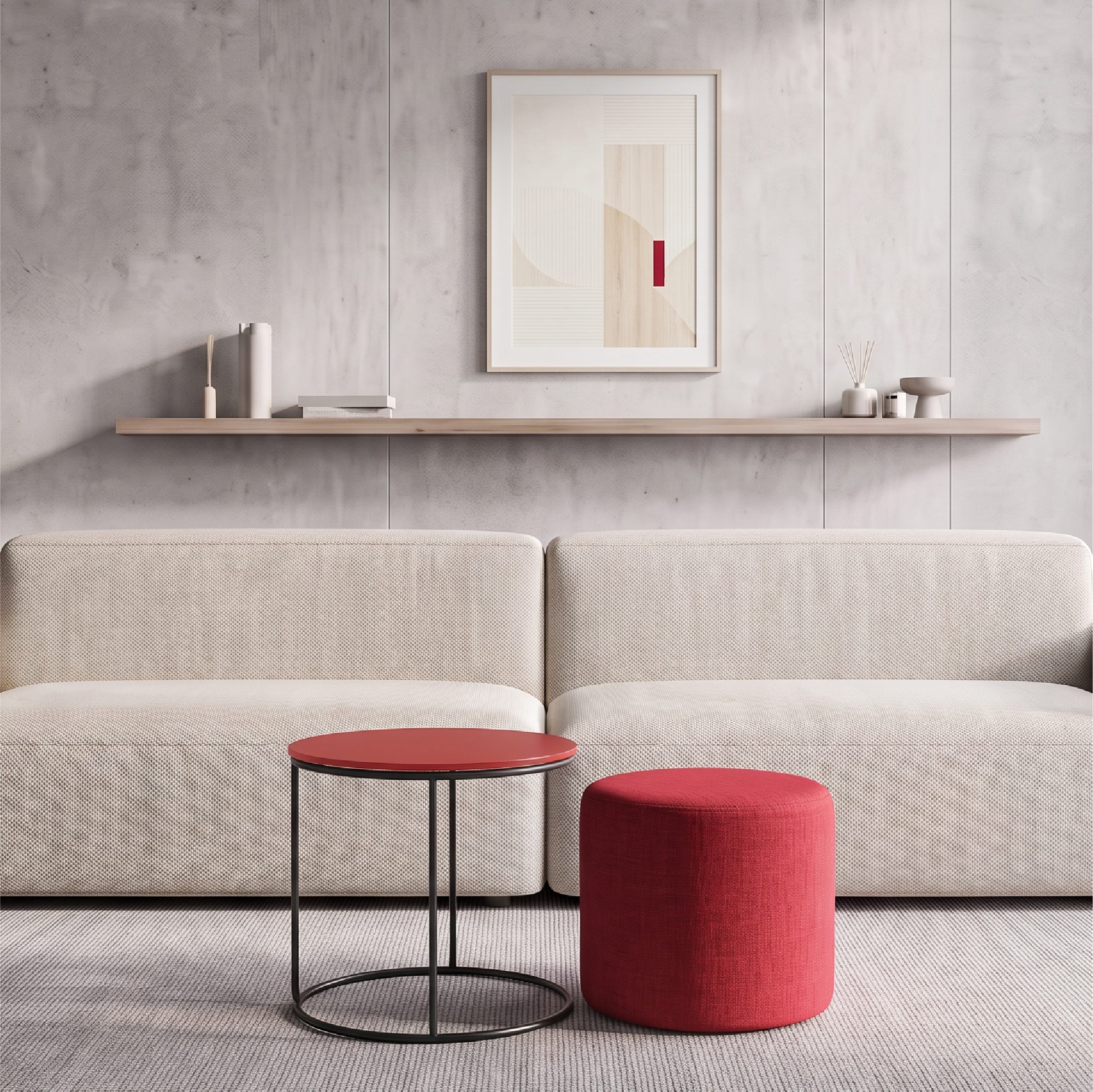 Side Table with Stool JASPER - Round Coffee Table 40x40 cm Black-Red N6