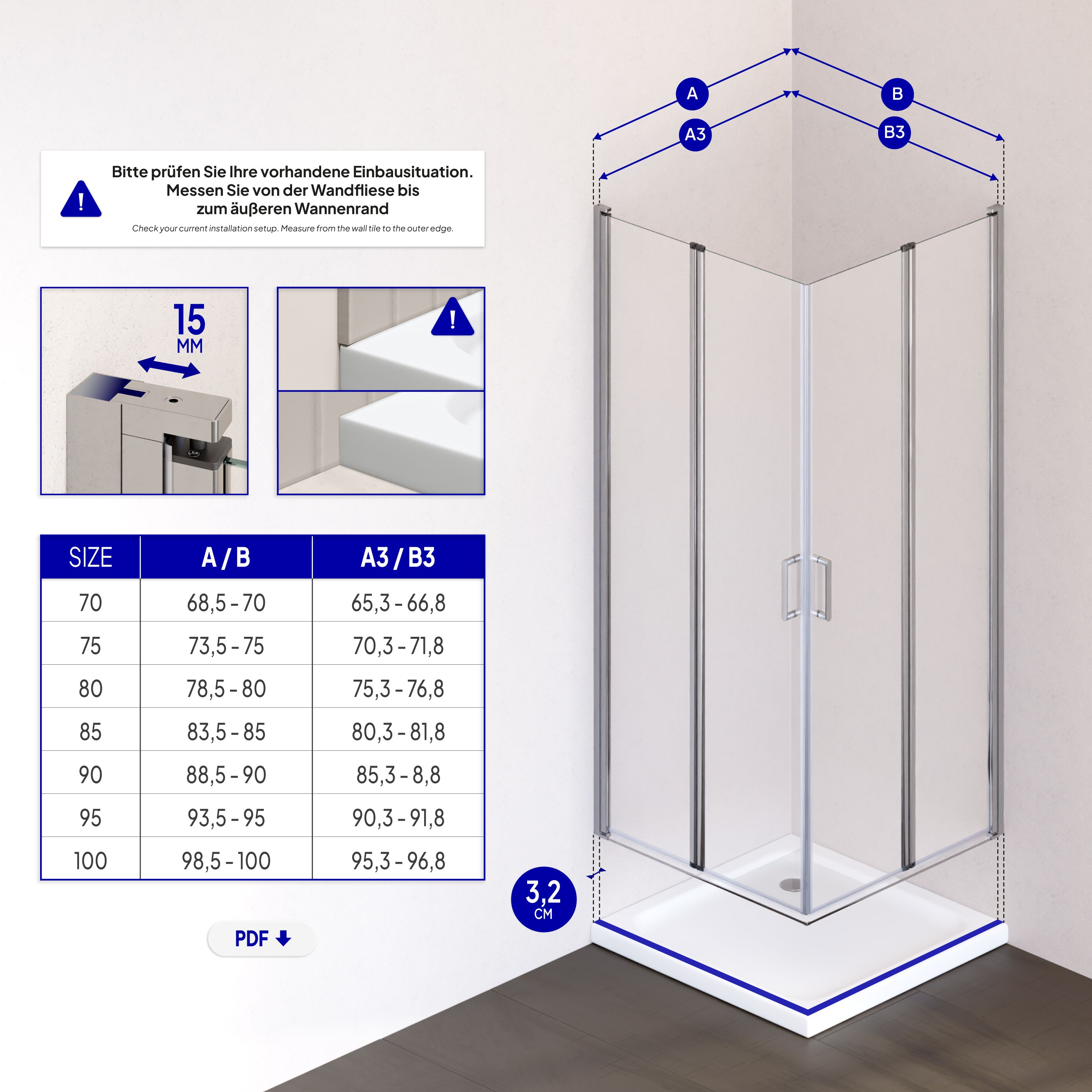 Corner Entry Alina with Folding Doors made of Tempered Safety Glass
