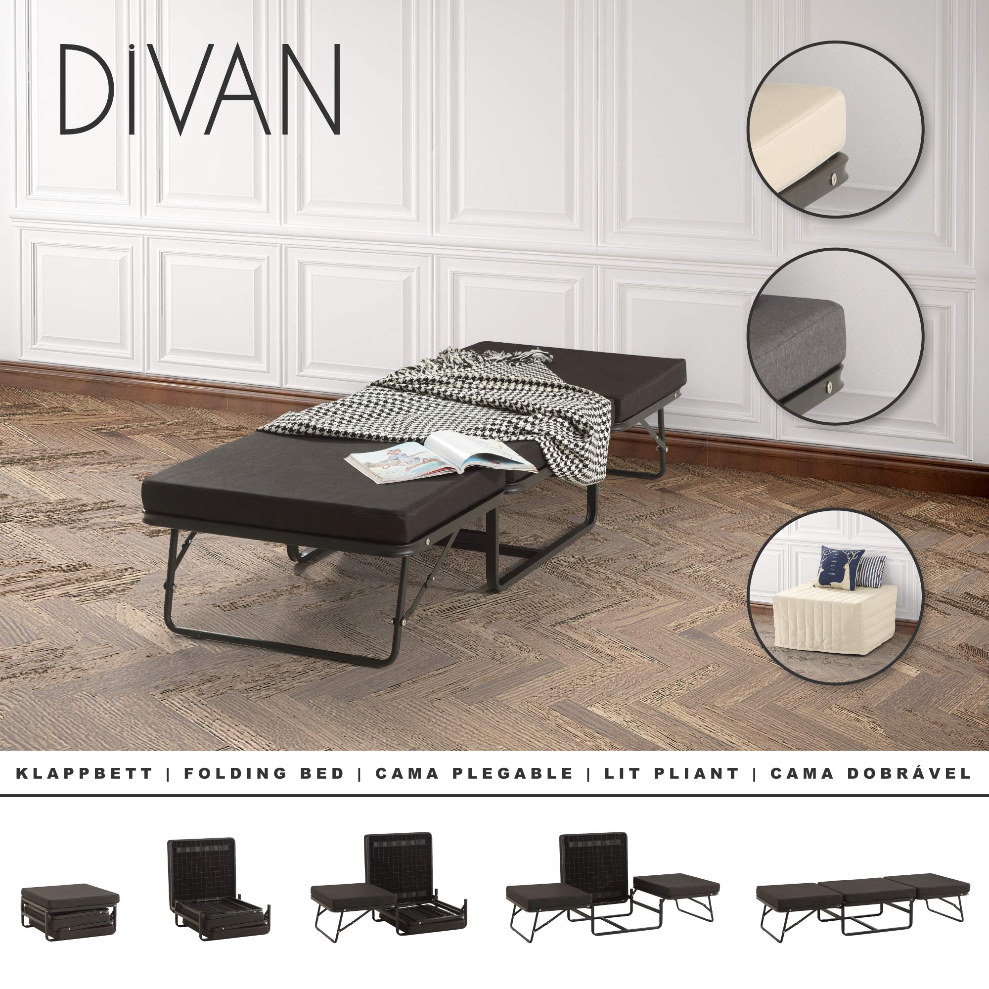2 Gästebett Divan, stabiles Klappbett in 3 Farben