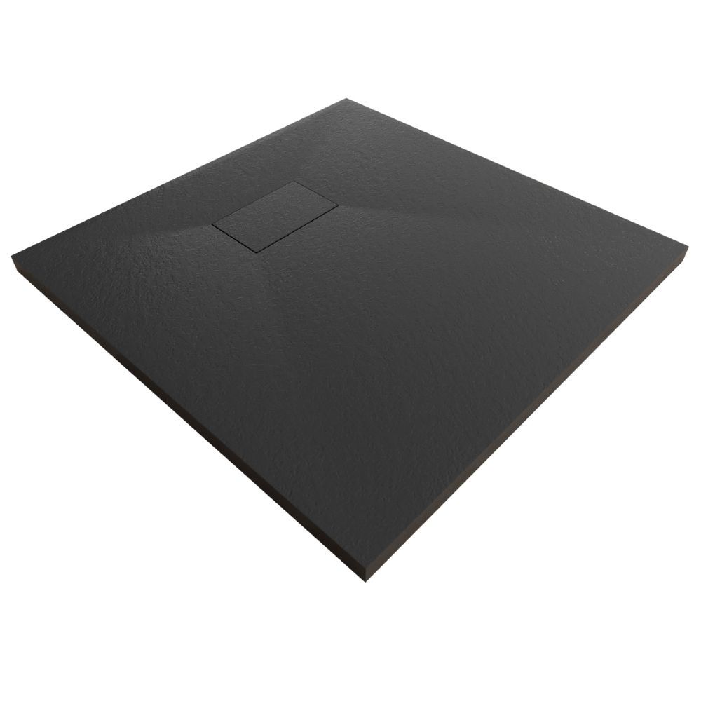 SMC Duschwanne Boreal in Stein-Optik inkl. Ablaufgarnitur - Schwarz 80x80 cm