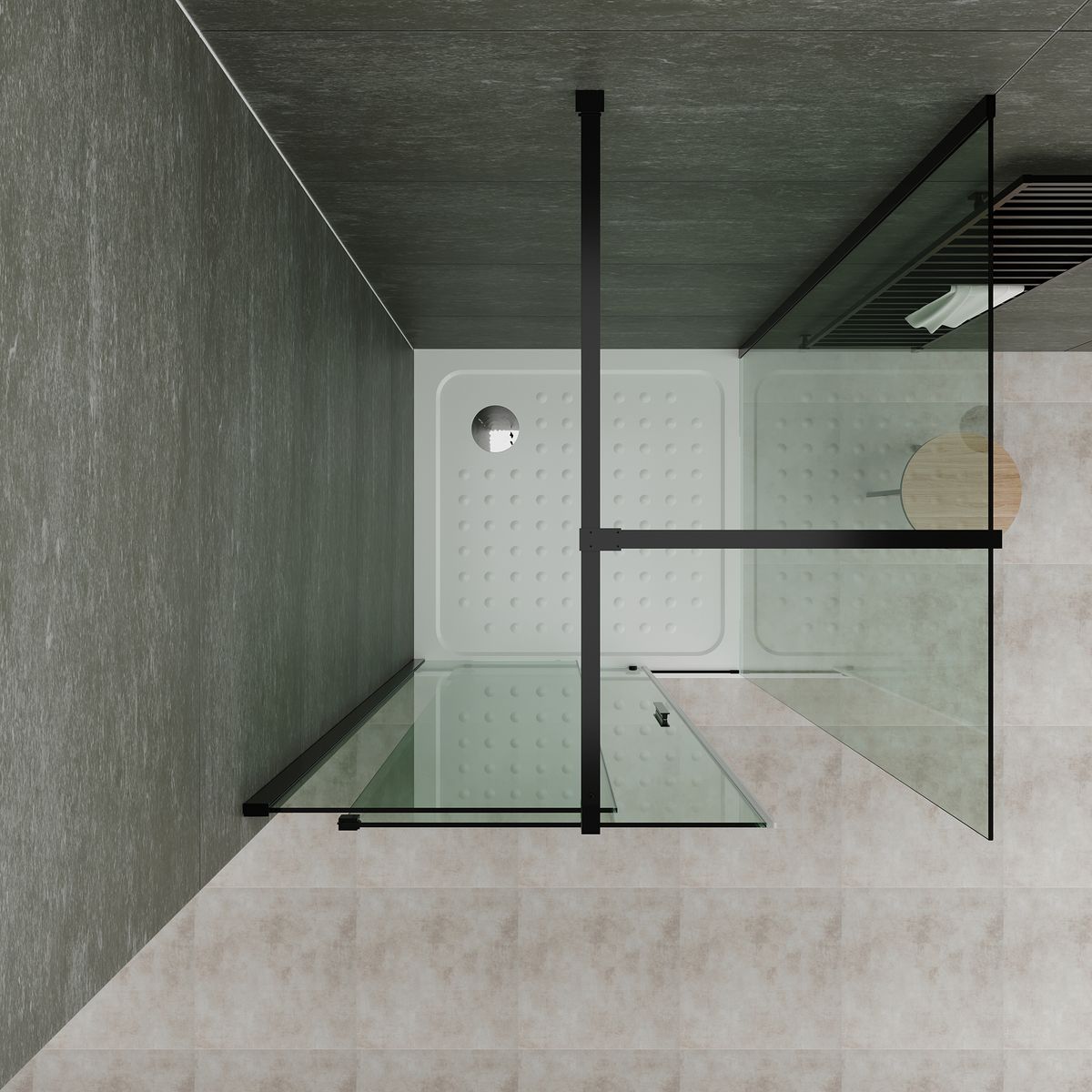 Fronteinstieg NADINE mit Schiebetür in Schwarz aus 8mm ESG Klarglas Fronteinstieg NADINE mit Schiebetür in Schwarz aus 8mm ESG Klarglas