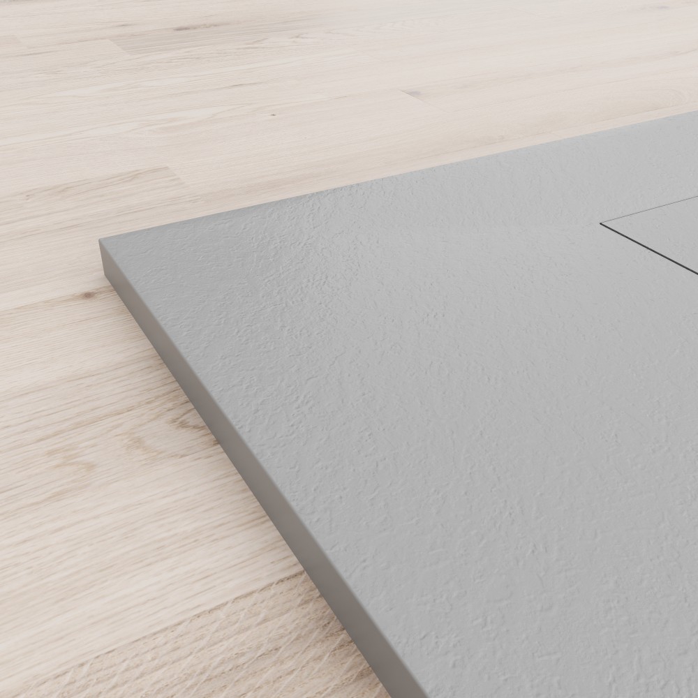 SMC Shower Tray Boreal in Stone Look with Drain Assembly - Grey