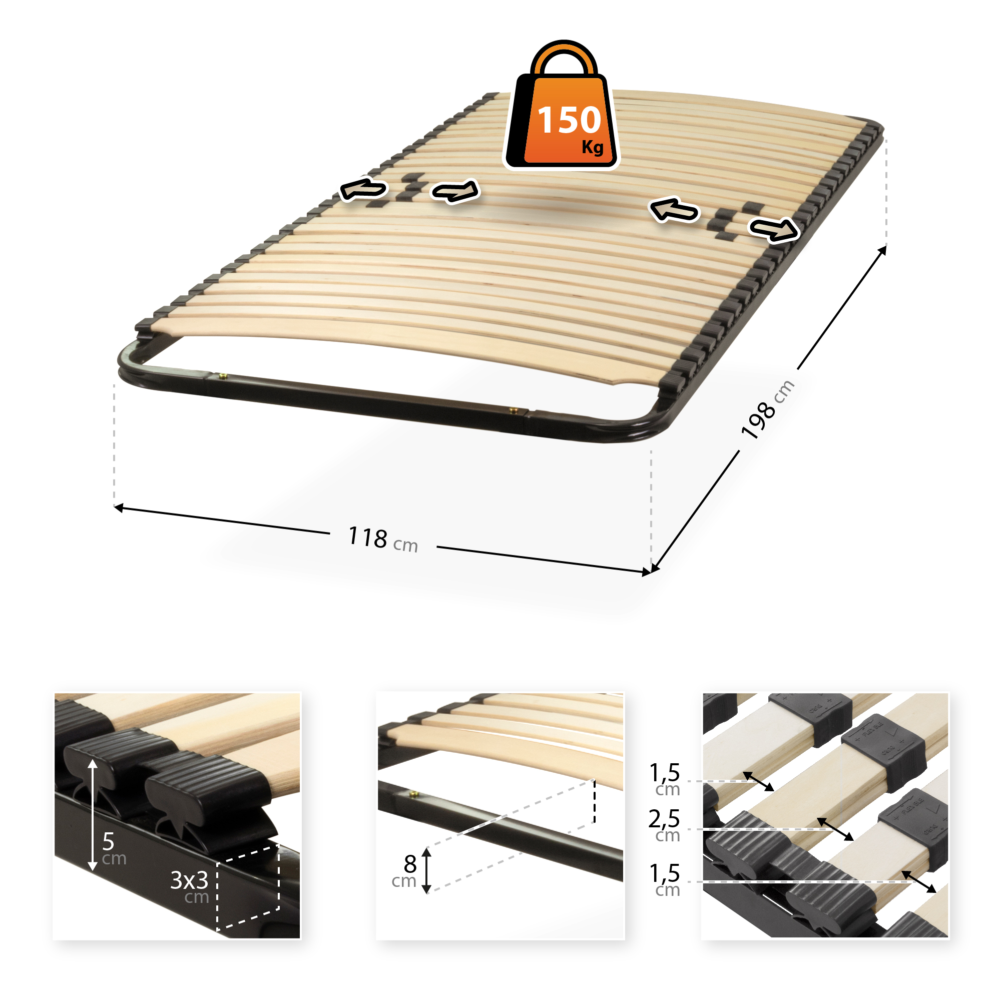 IF12-120X200 (1) ERGO IF12 Slatted Frame made of Sturdy Metal - Suitable for All Mattresses