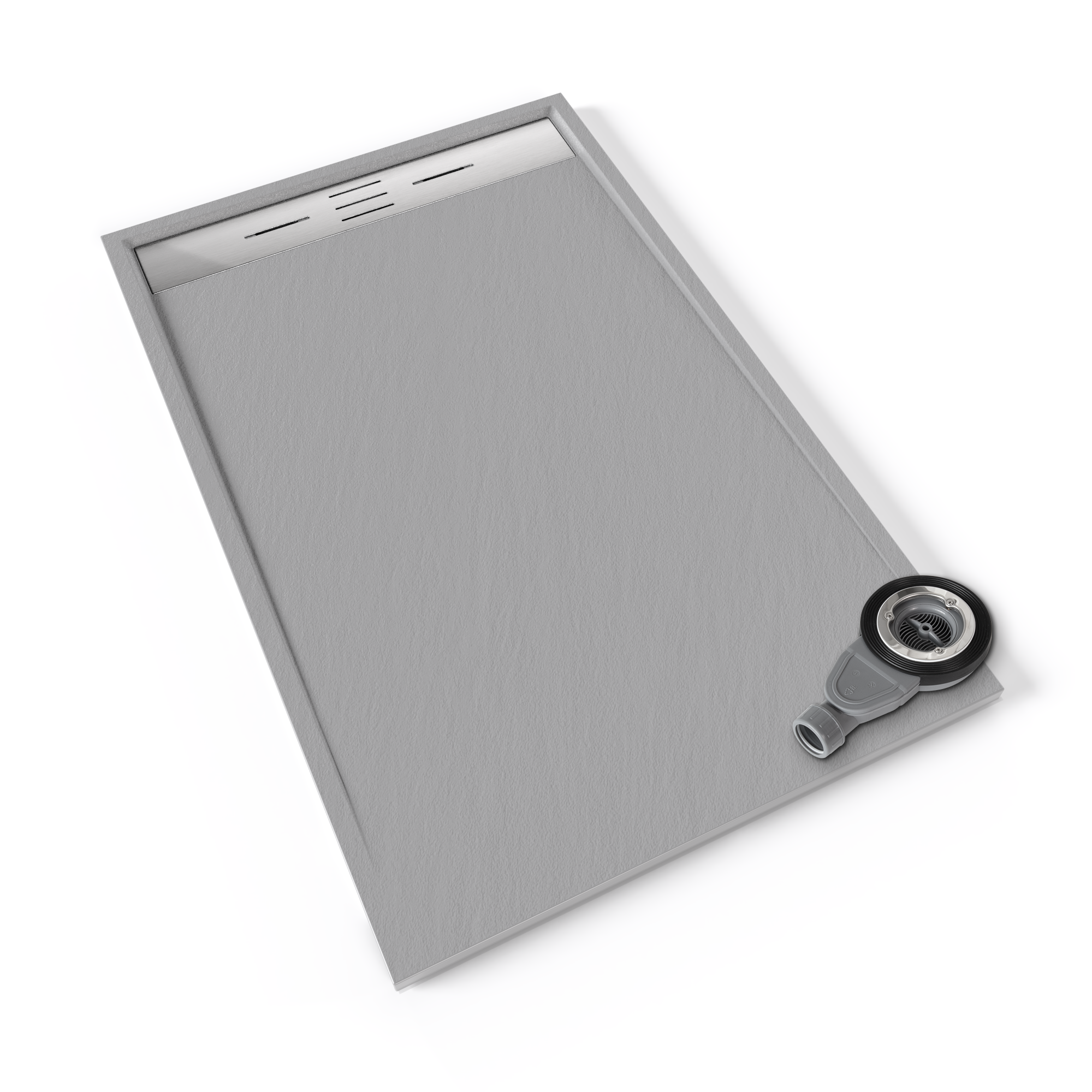 Hiemal – SMC Shower Tray in Slate Look, including Gray Drain Assembly with Stainless Steel Cover