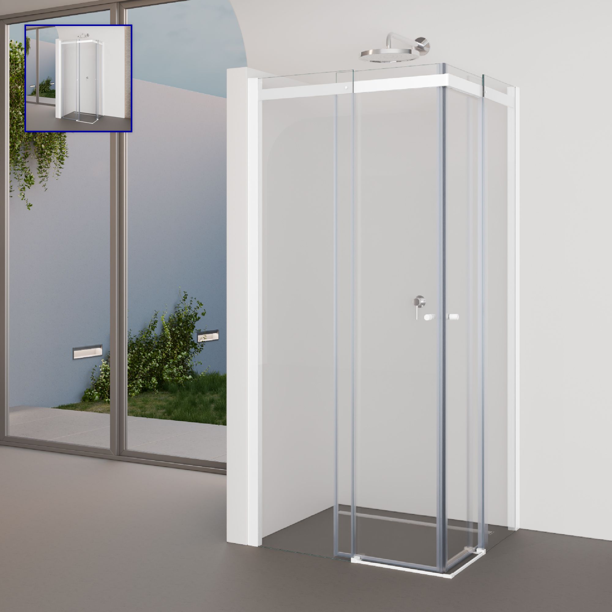 Corner Entry Kaylee WHITE with Sliding Doors made of ESG Safety Glass Corner Entry Kaylee WHITE with Sliding Doors made of ESG Safety Glass