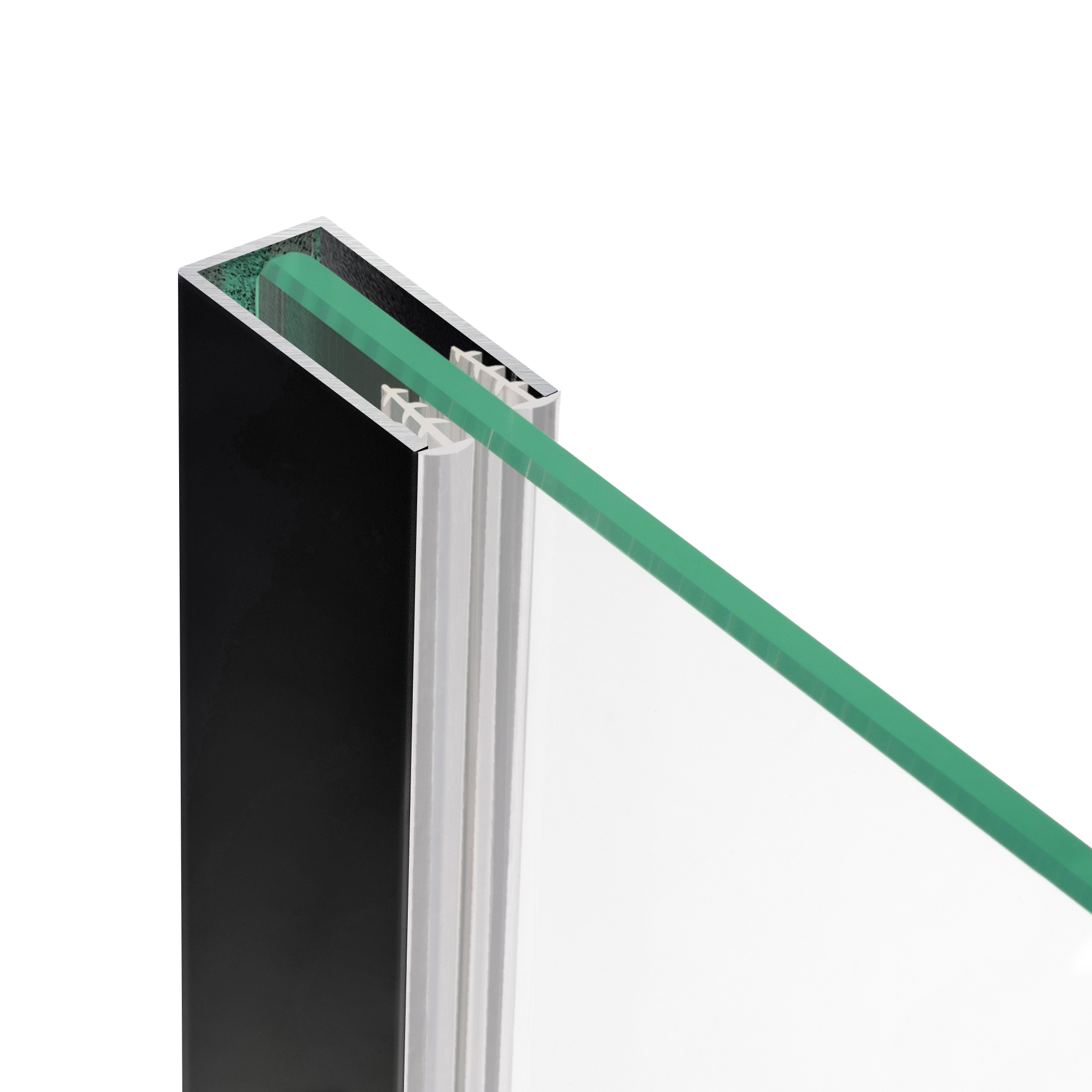 Mattschwarzes Aluminiumprofil für 8 mm Glas – vielseitig einsetzbar an Wand, Boden und Decke – 180 cm/190 cm