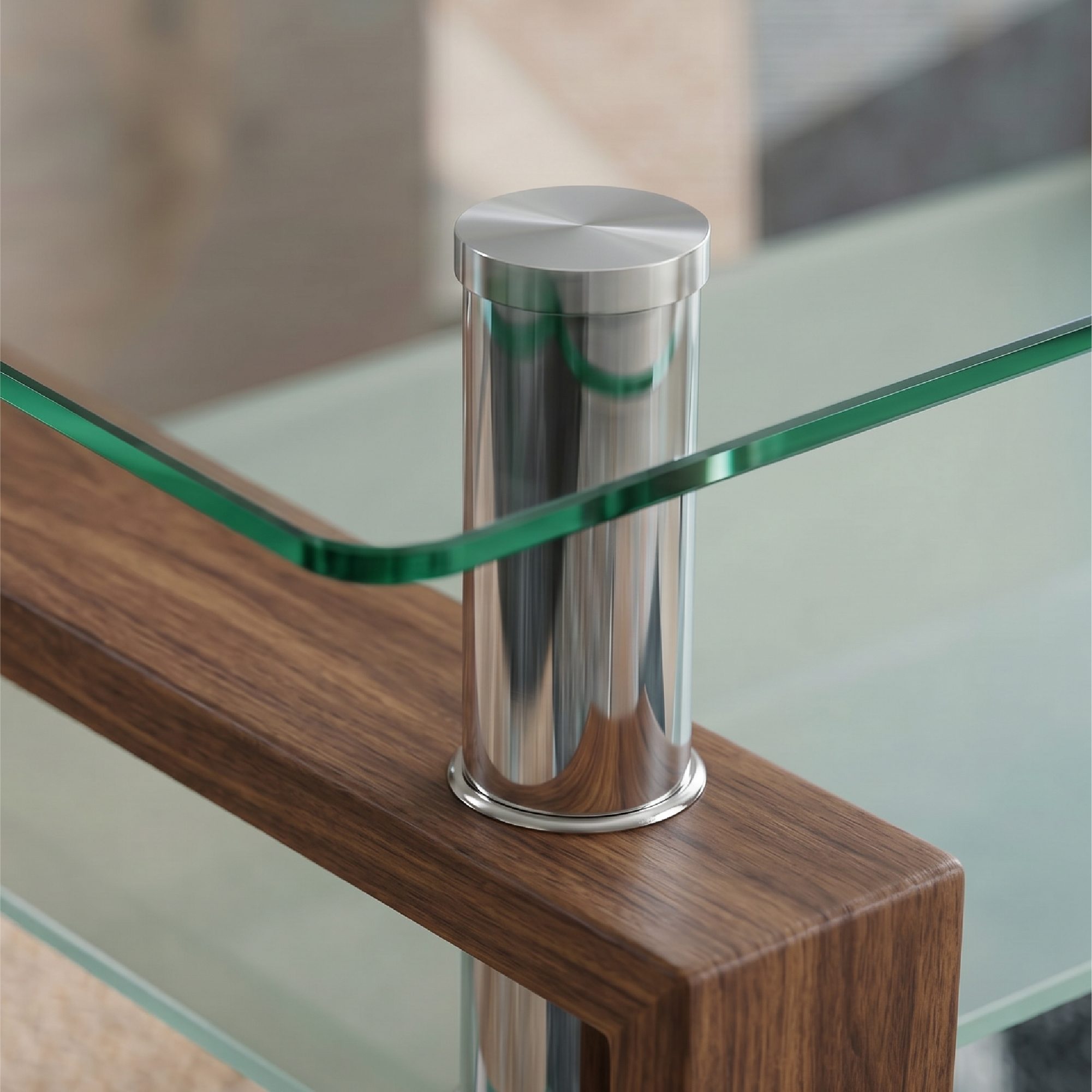 Coffee Table PORTER made of Glass/Metal with Walnut-Colored Wood