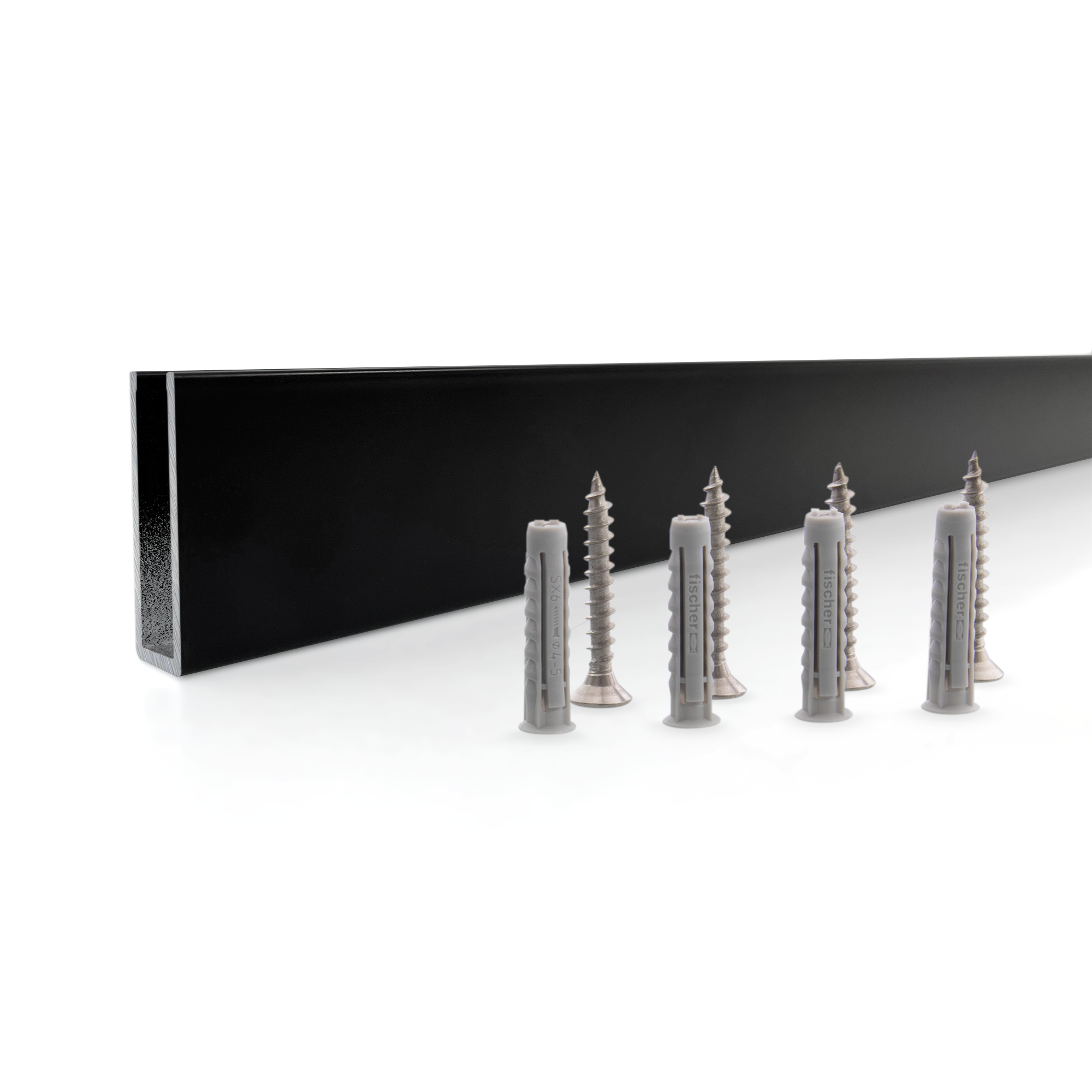 IMG_4061B.png Mattschwarzes Aluminiumprofil für 8 mm Glas – vielseitig einsetzbar an Wand, Boden und Decke – 180 cm/190 cm