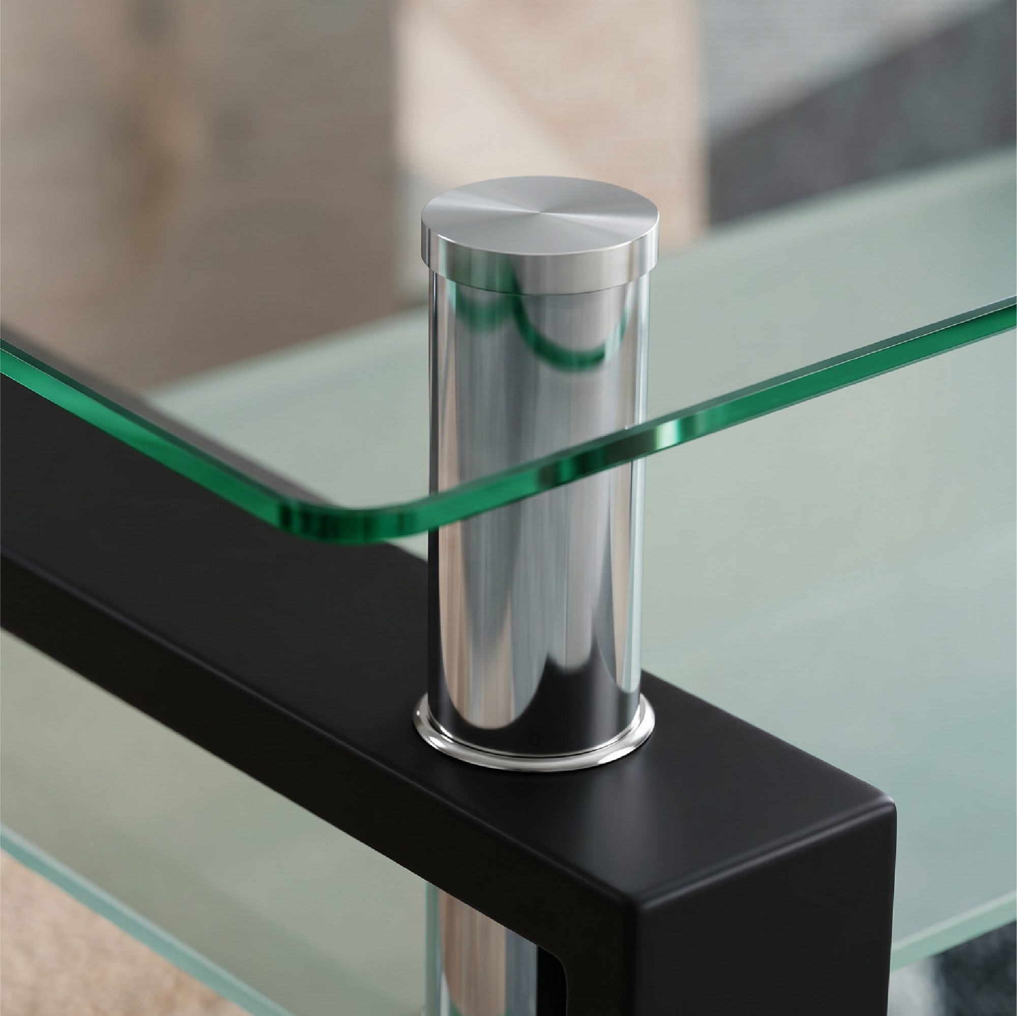 Coffee Table PORTER in Glass/Metal with Black Wood