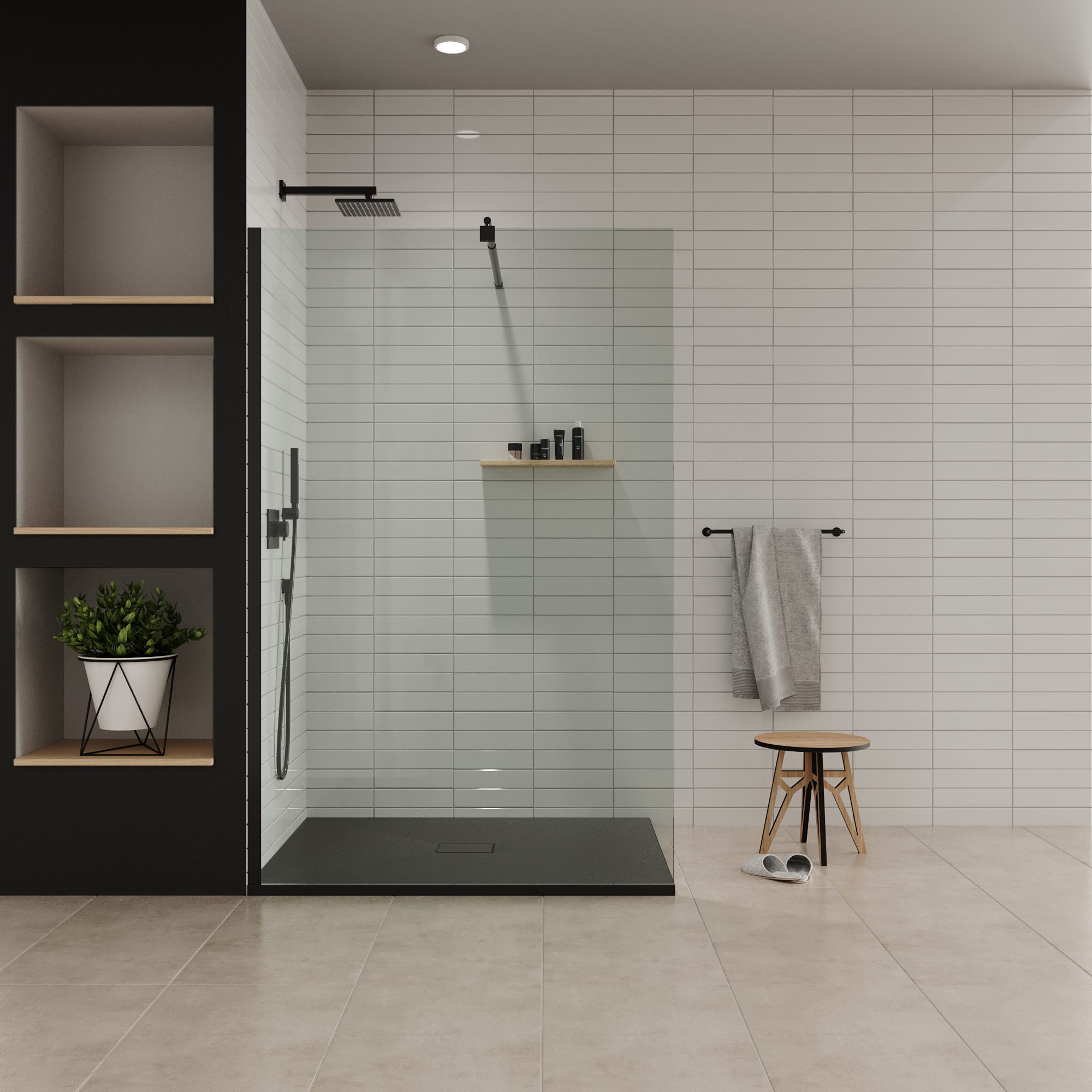 Tray – SMC Boreal Shower in Stone Look with Drain Assembly - Black
