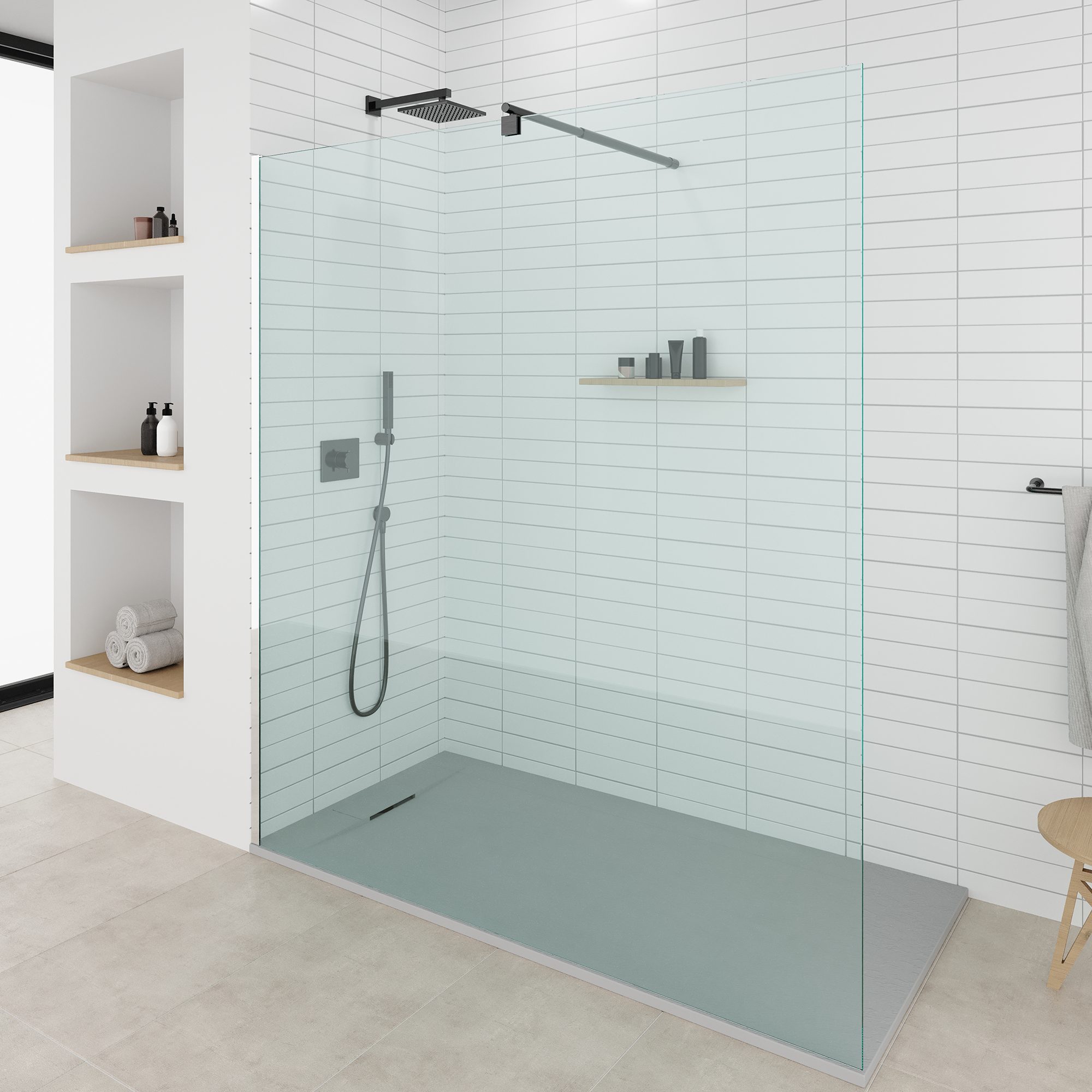 SMC Shower Tray Polar in Stone Look with Drain Assembly - Gray