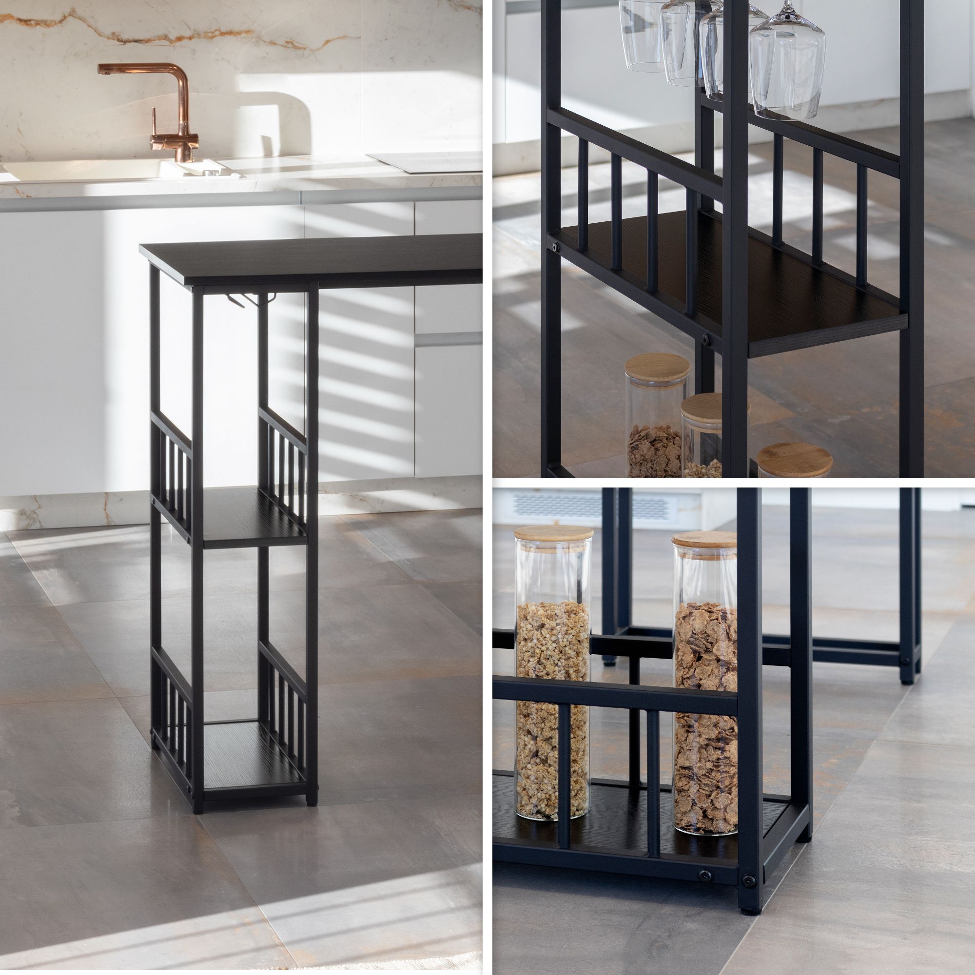 i-flair Stehtisch Bartisch Gavin – Stehtisch mit Stahlrahmen und 2 Ablageflächen & Glashalter Schwarz i-flair Stehtisch Bartisch Gavin – Stehtisch mit Stahlrahmen und 2 Ablageflächen & Glashalter Schwarz