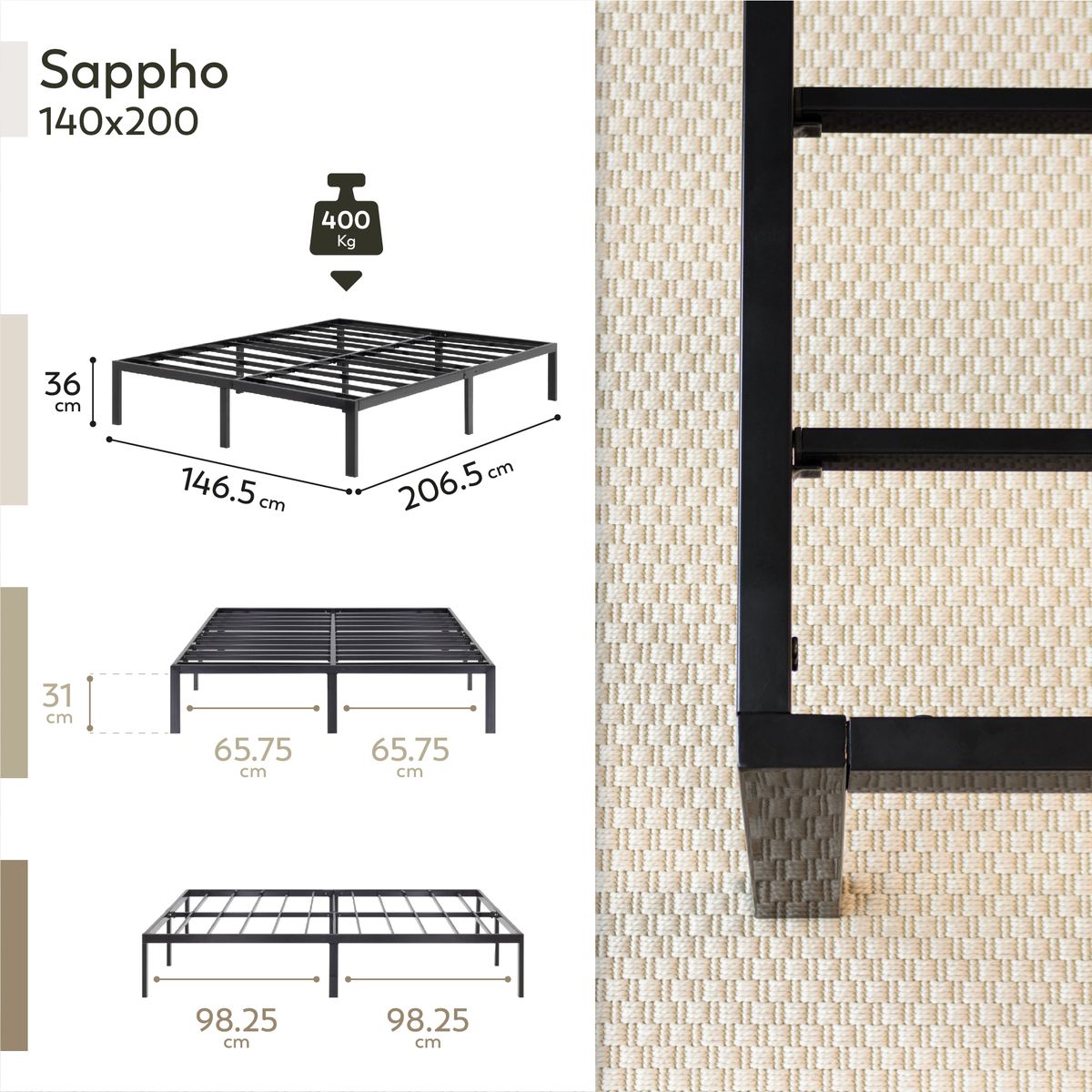SapphoBlackDouble7.jpg Guest Bed Metal Bed Frame Sappho Black with Storage