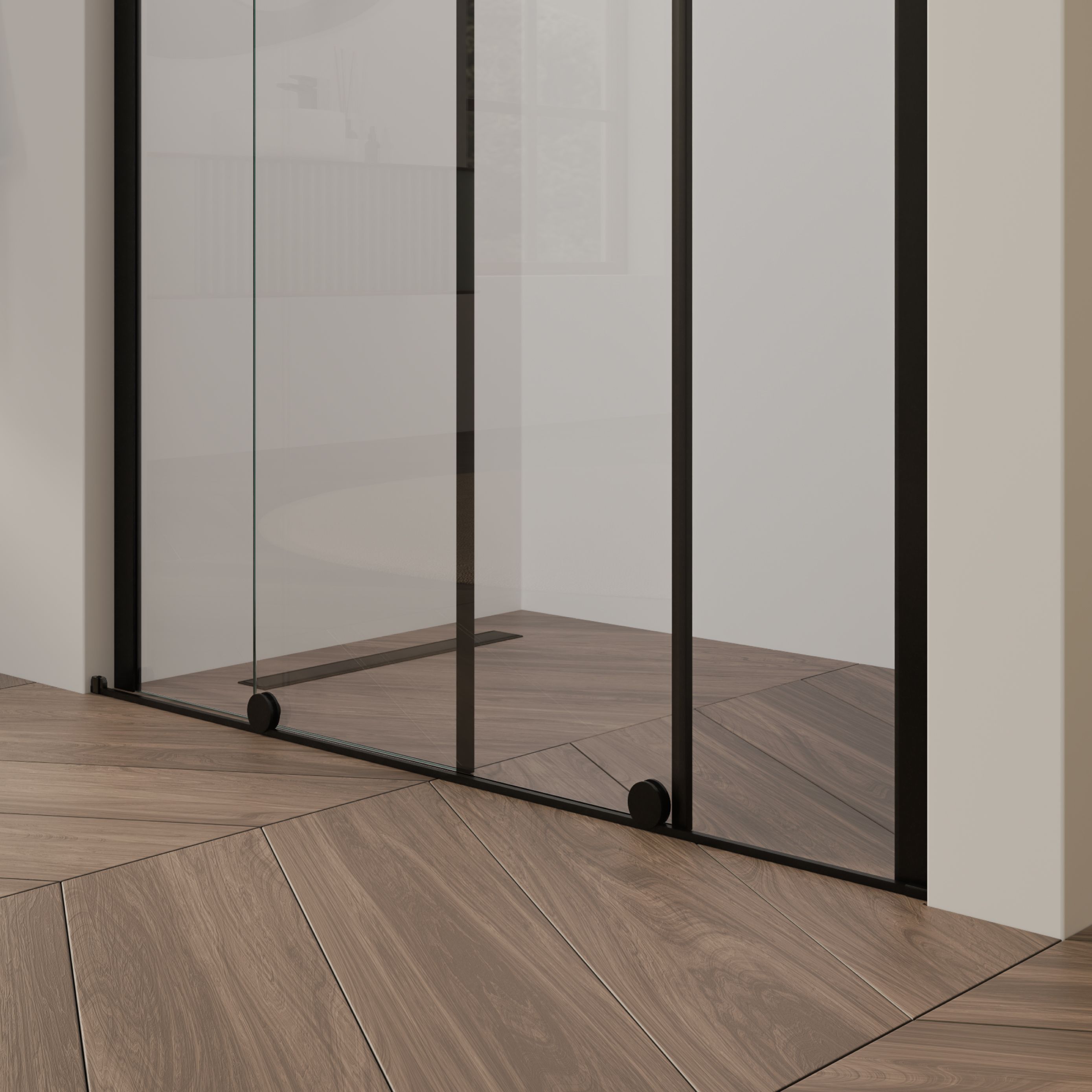 Shower Door Niche Door NADINE with Sliding Door in Black made of 8mm Tempered Clear Glass