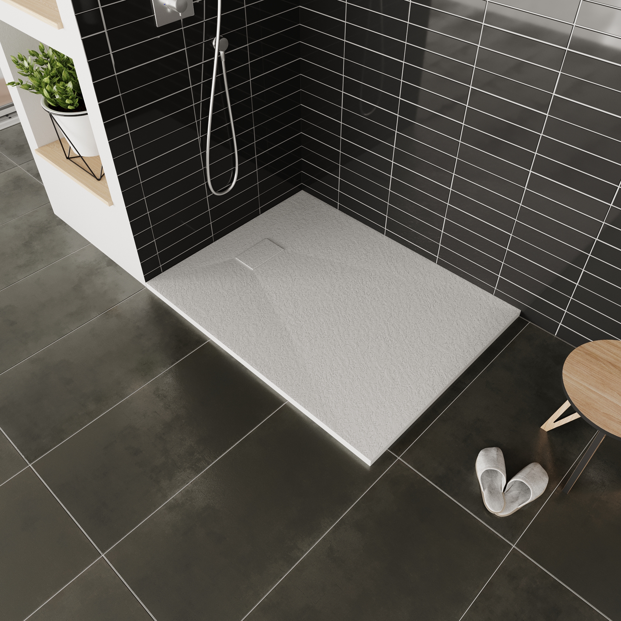 SMC Boreal Shower Tray in Stone Look with Drain Assembly - White