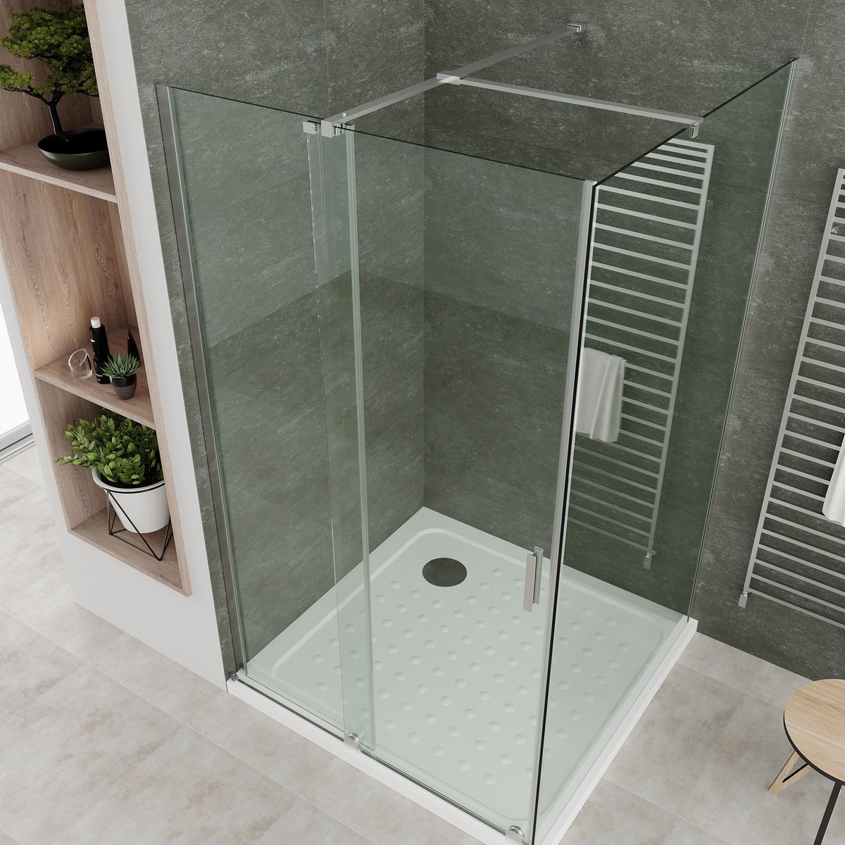 Fronteinstieg NADINE mit Schiebetür in Chrom aus 8mm ESG Klarglas