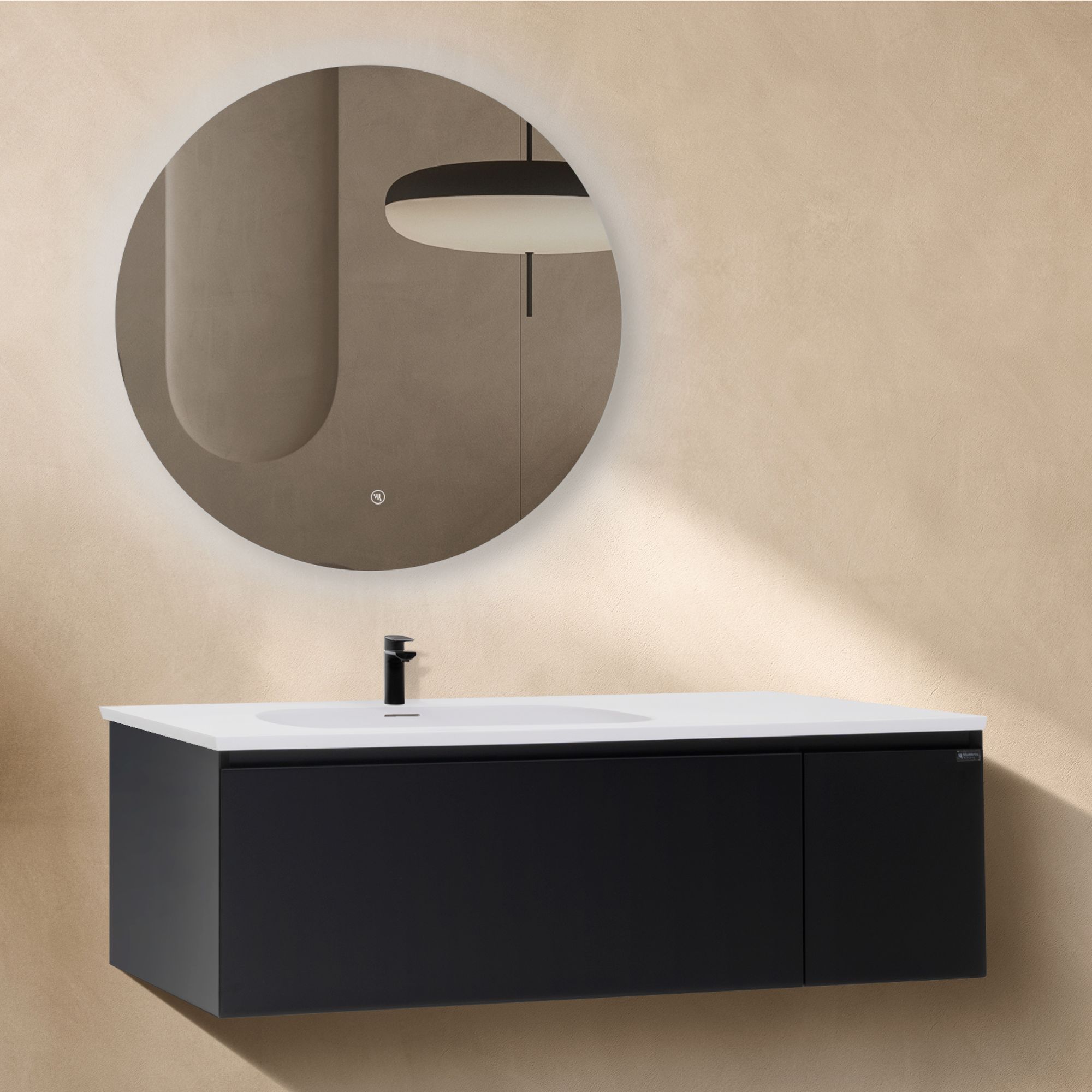 adezimmermöbel Dafne – 120 cm Schwarz Matt, Softclose & runder LED-Spiegel adezimmermöbel Dafne – 120 cm Schwarz Matt, Softclose & runder LED-Spiegel