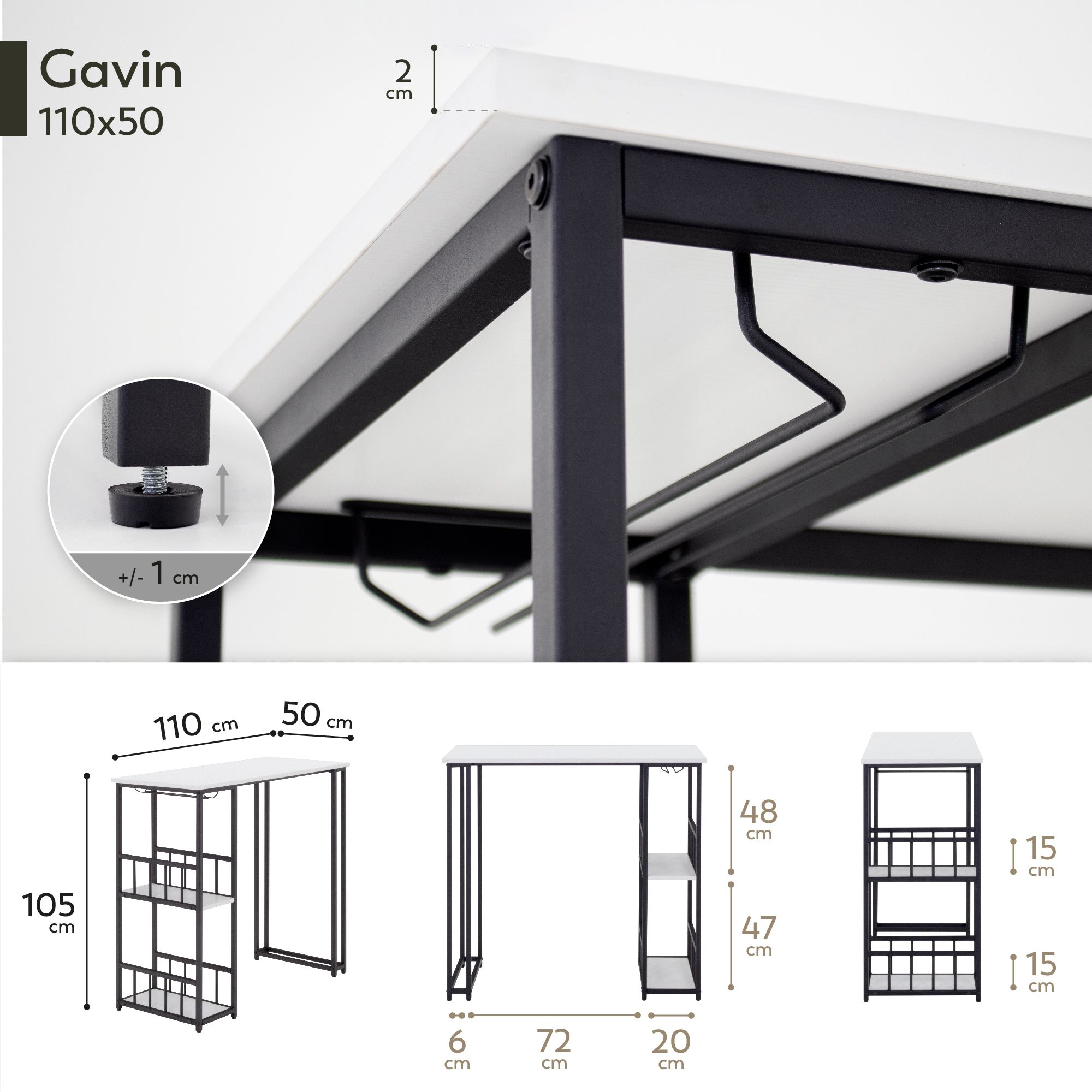 i-flair Standing Table Bar Table Gavin – Standing Table with Steel Frame and 2 Shelves & Glass Holder in White i-flair Standing Table Bar Table Gavin – Standing Table with Steel Frame and 2 Shelves & Glass Holder in White