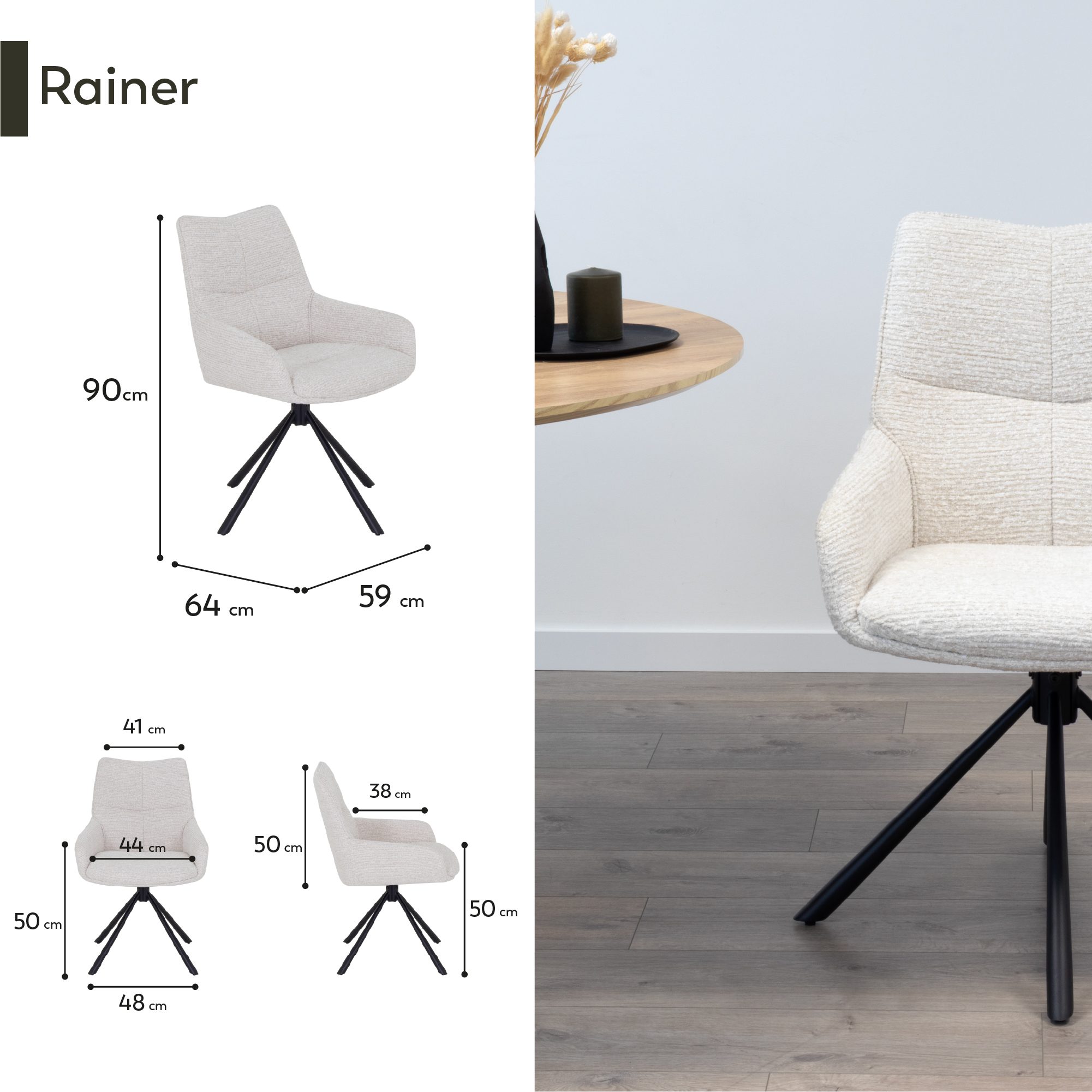 RAINER – Esszimmerstühle mit 360°-Drehfunktion 2er-Set Beige