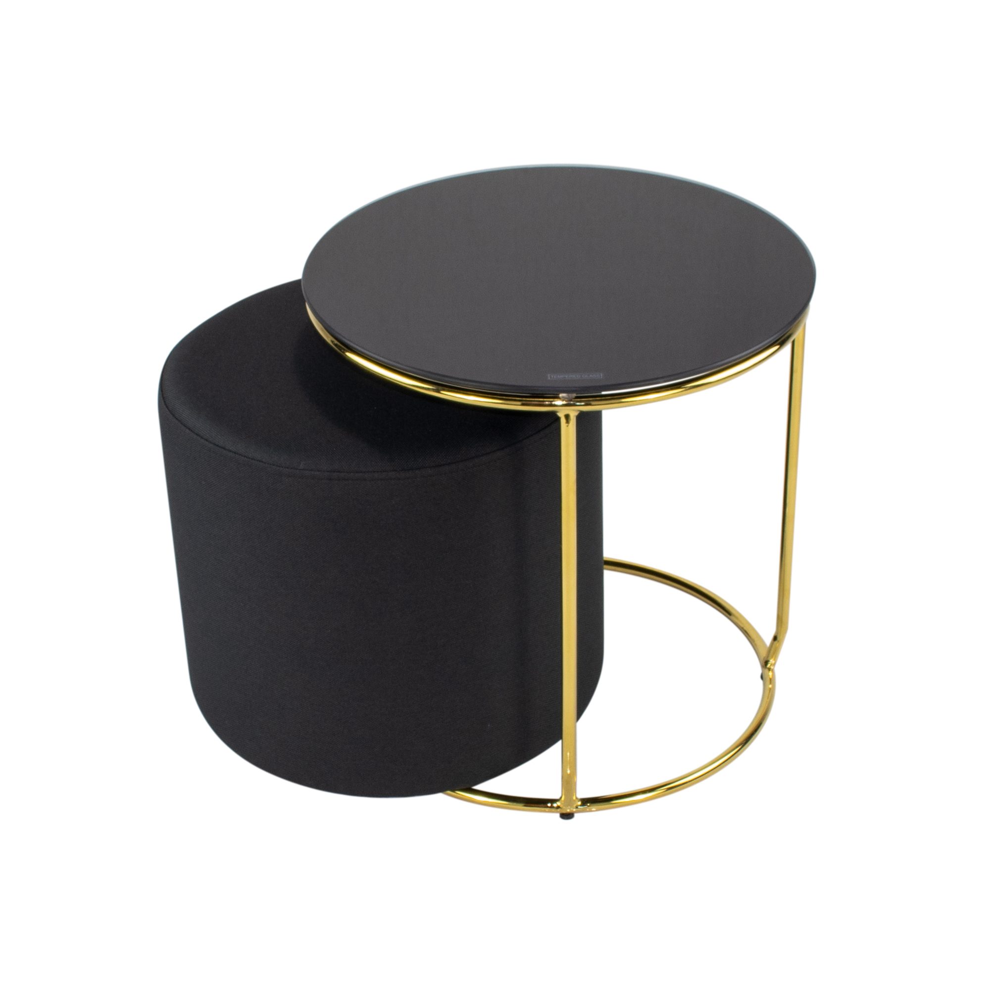 Side Table with Stool JASPER - Round Coffee Table 40x40 cm Gold-Black N3