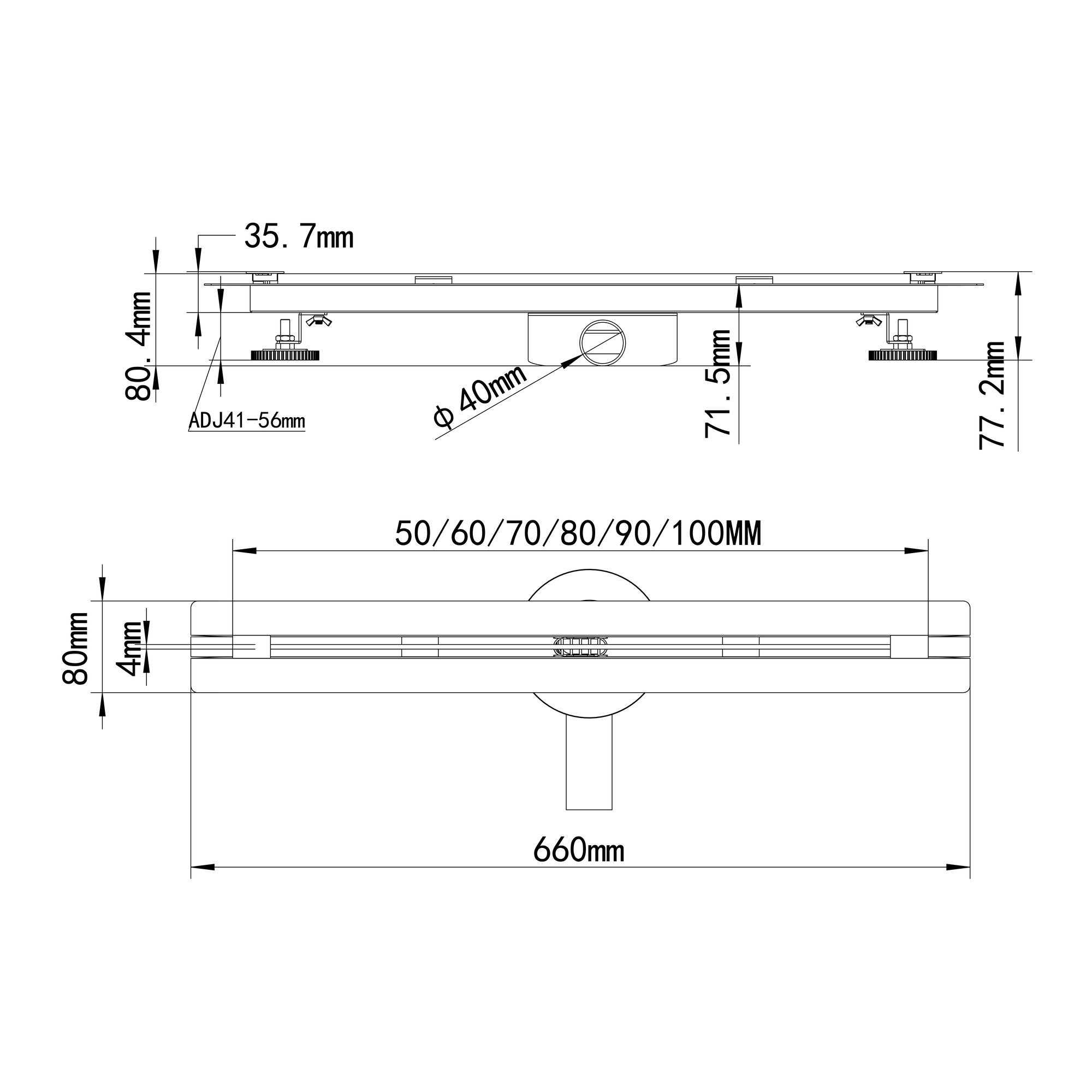 Duschrinne aus Edelstahl mit Randablauf für flache Installation Linear B9 100cm Drain – Stainless Steel Shower with Edge Outlet for Flat Installation Linear B9