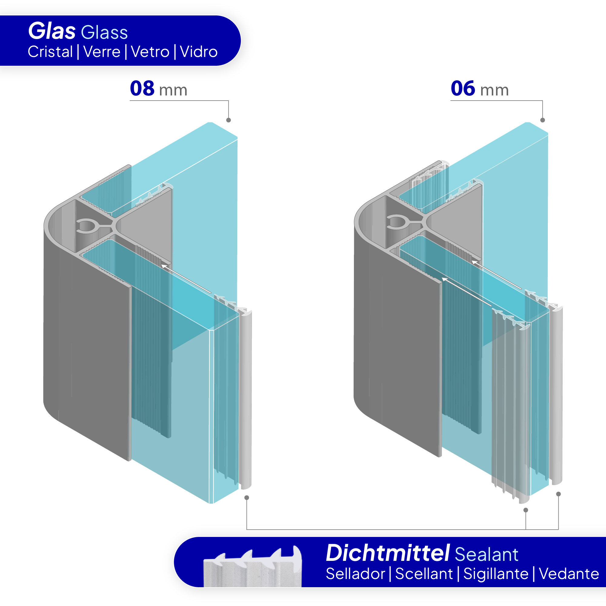 Hochwertiges Eckprofil aus verchromtem Aluminium – 180 cm/190 cm/200 cm