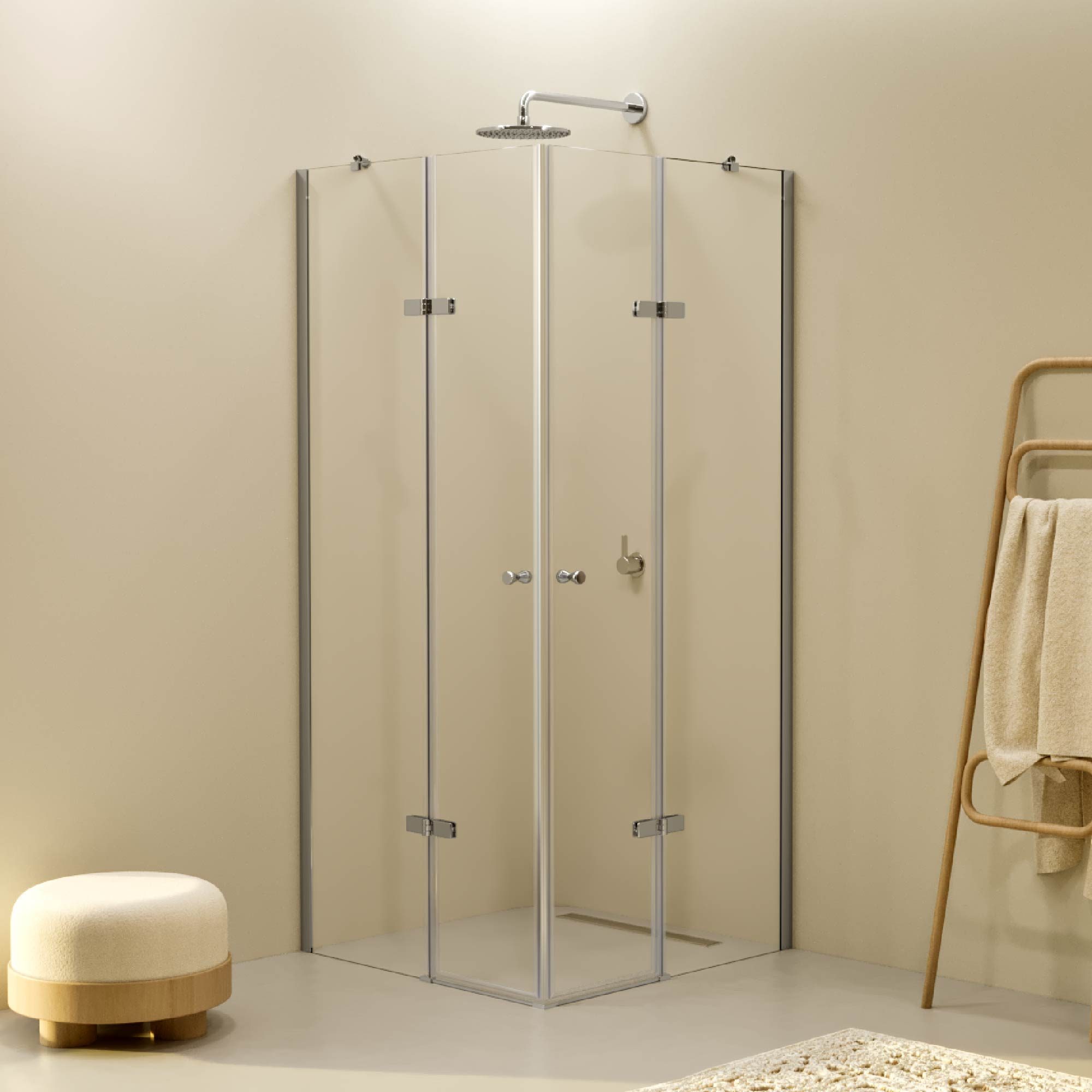 Corner Entry Alice with Folding Doors made of ESG Safety Glass