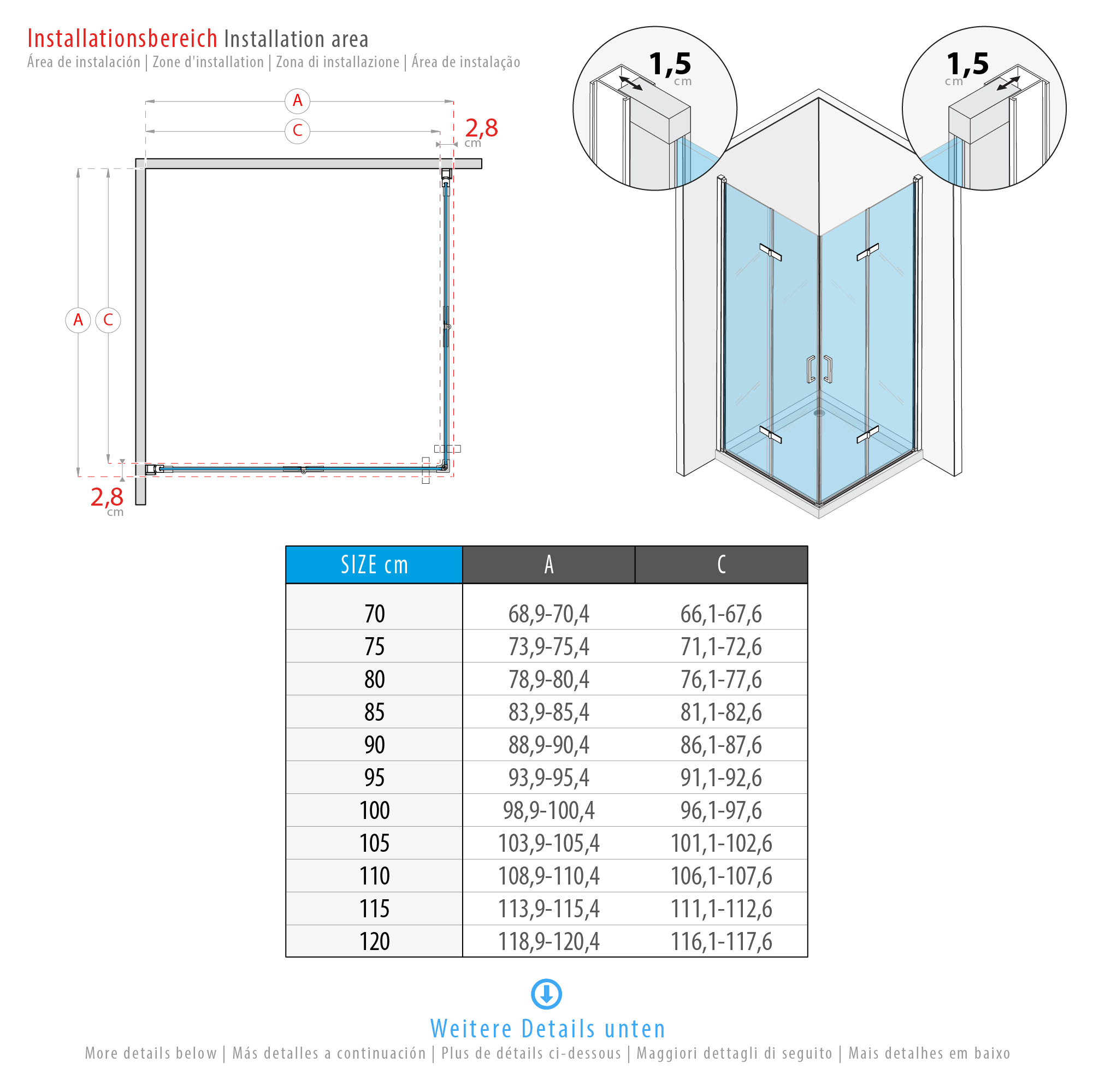 Corner Entry Matilde BLACK with Folding Doors made of ESG Safety Glass