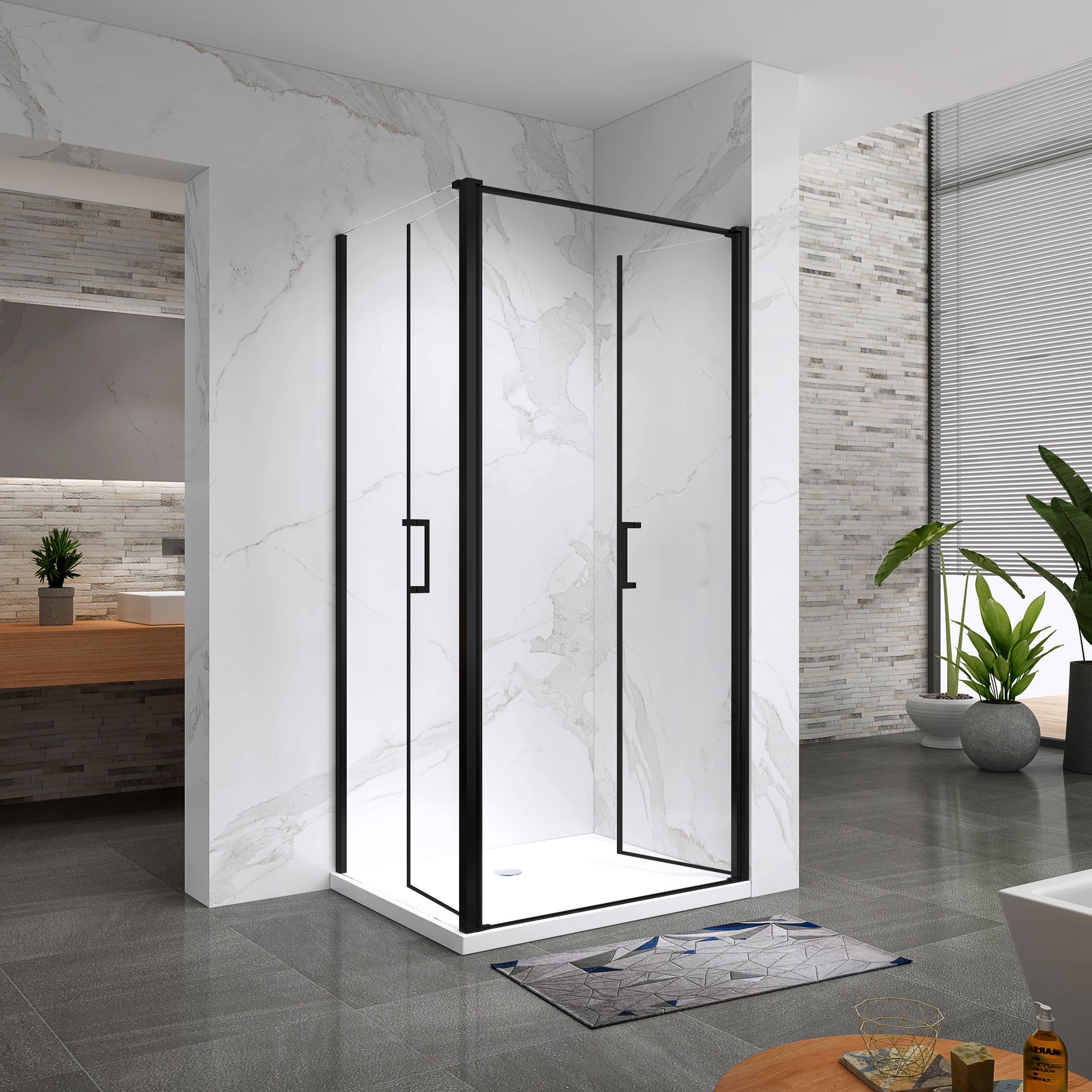 Shower Door Lara with Hinged Doors and Stainless Steel Handles, 68-104 cm, made of ESG Safety Glass