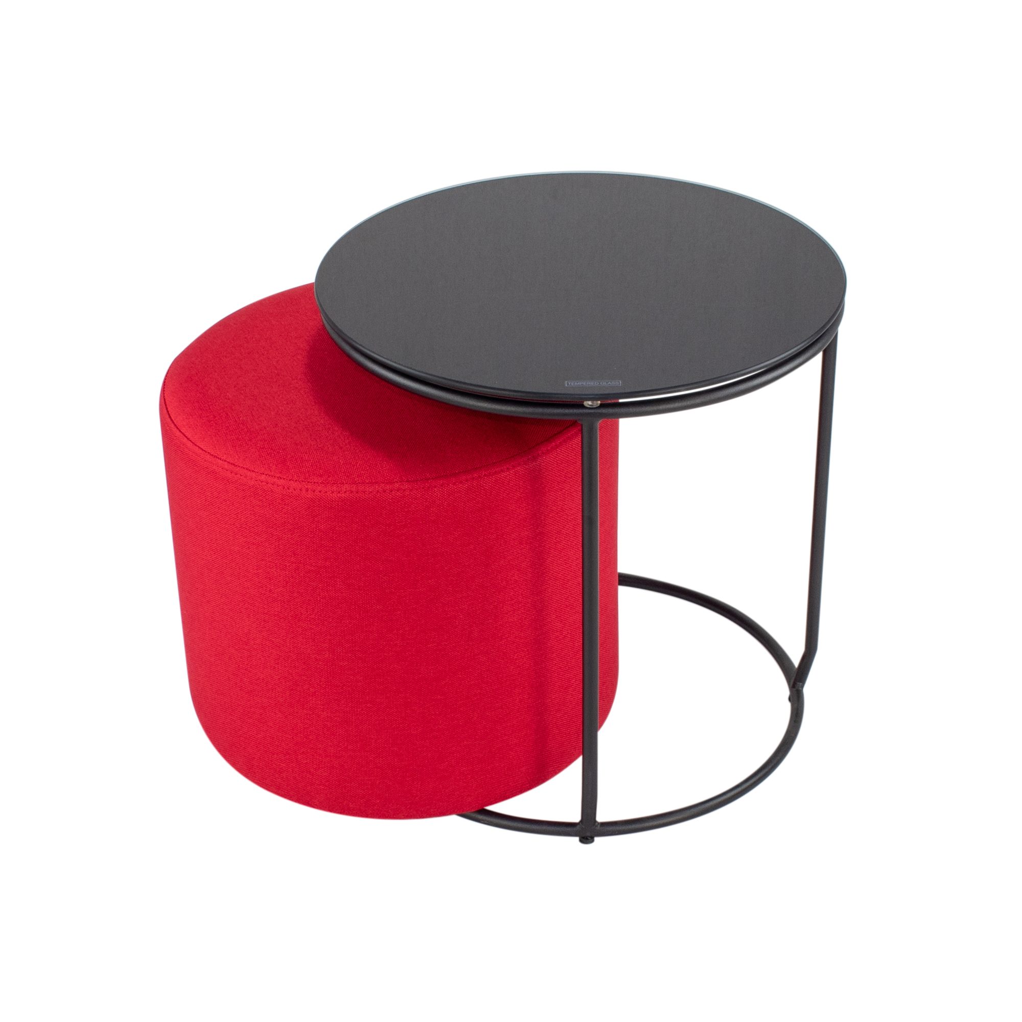 Side Table with Stool JASPER - Round Coffee Table 40x40 cm Black-Red N5