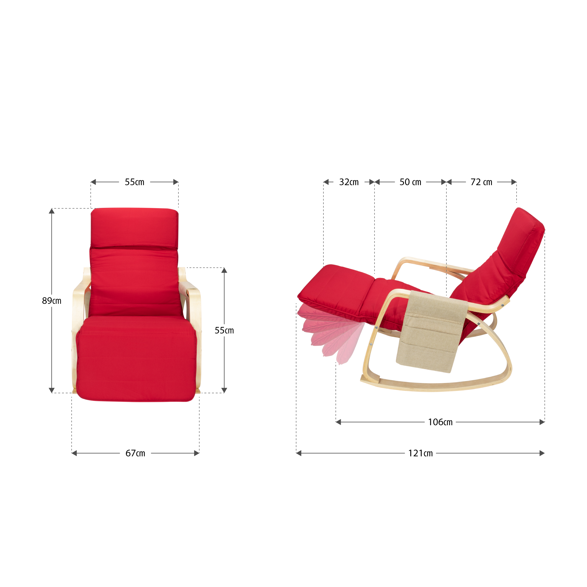Relaxstuhl Schwingstuhl mit verstellbarem Fussteil D4 Rot