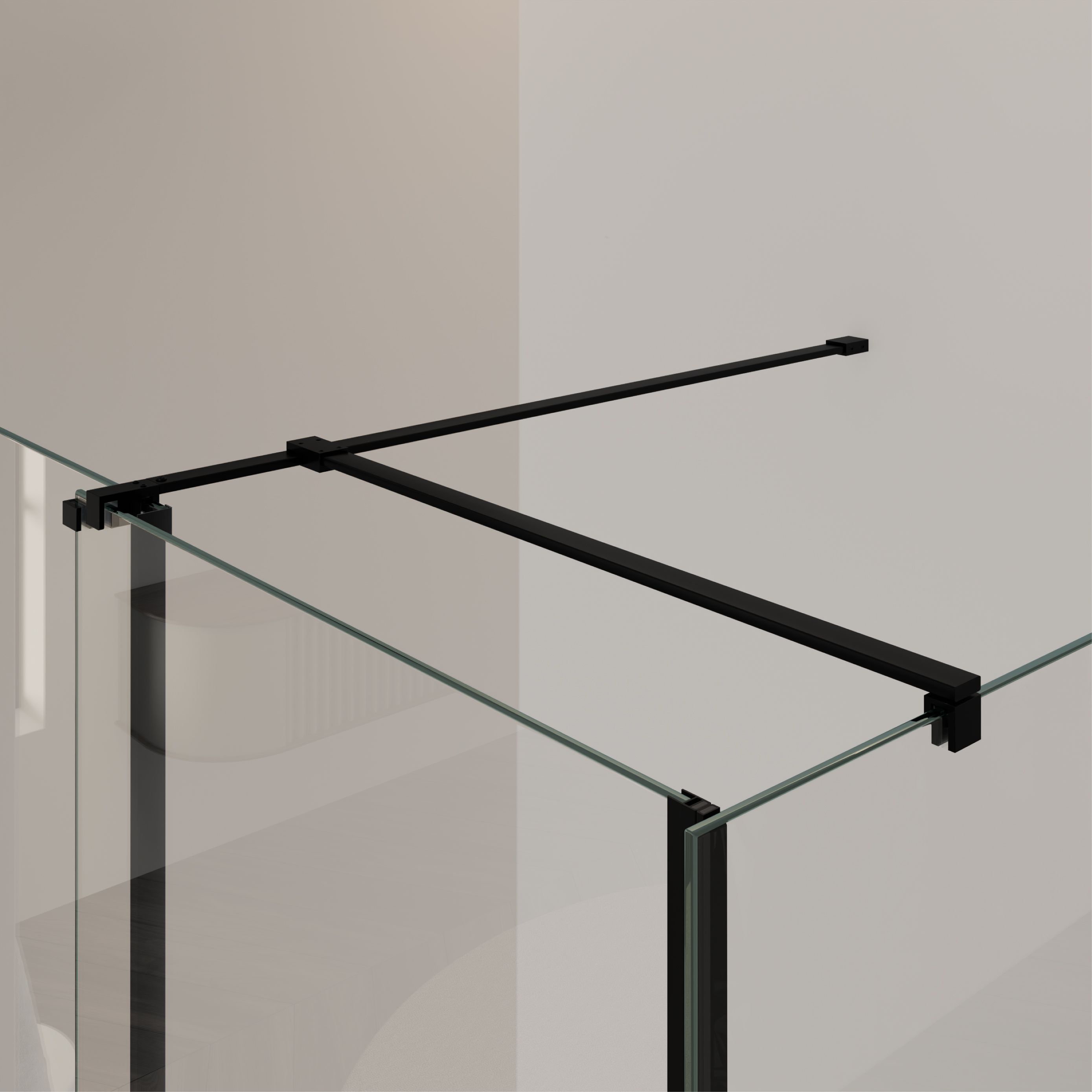 Front-entry NADINE with sliding door in black made of 8mm tempered clear glass. Front-entry NADINE with sliding door in black made of 8mm tempered clear glass.