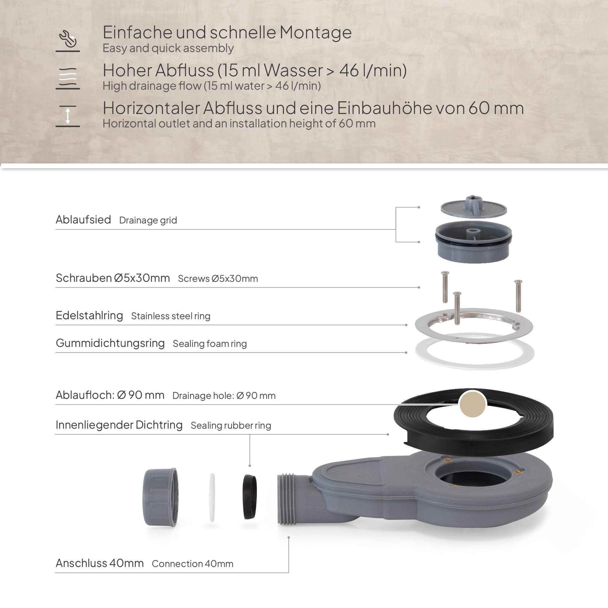 Module-02-DE-EN.jpg SMC Shower Tray Lumia in Slate Finish with Black Drain Assembly
