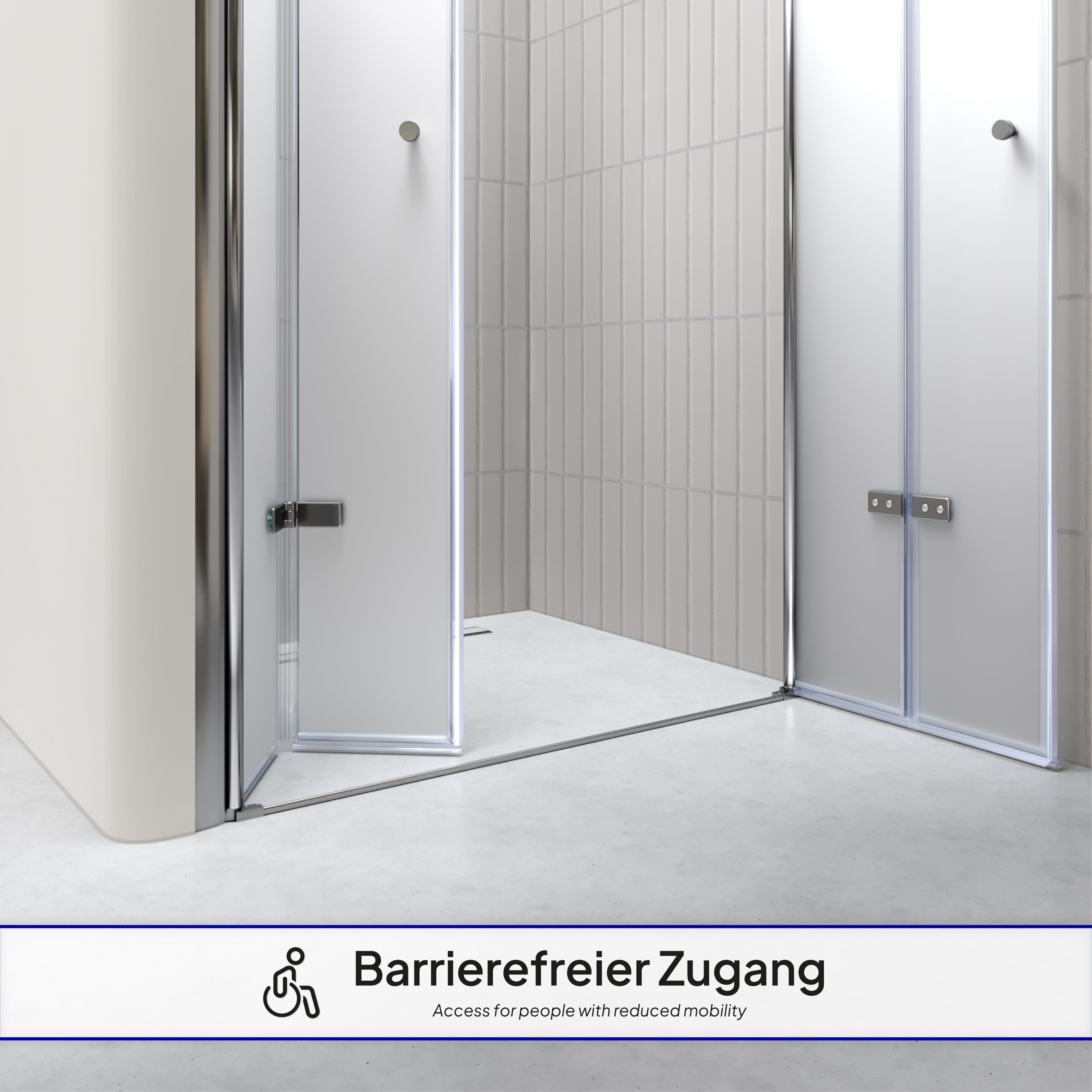 Shower Door Lena with Folding Panels Made of Satin-Finished ESG Safety Glass Shower Door Lena with Folding Panels Made of Satin-Finished ESG Safety Glass