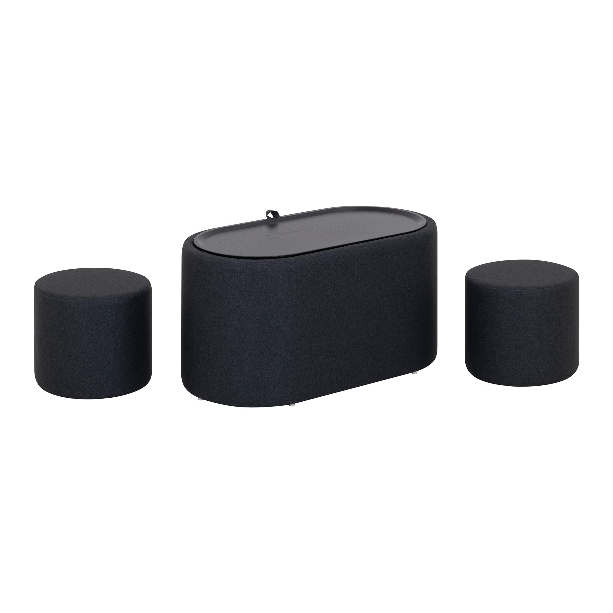 Couchtisch GIGLIO mit 2 Sitzmodulen | Schwarze Tischplatte und gepolsterte Struktur Couchtisch GIGLIO mit 2 Sitzmodulen | Schwarze Tischplatte und gepolsterte Struktur