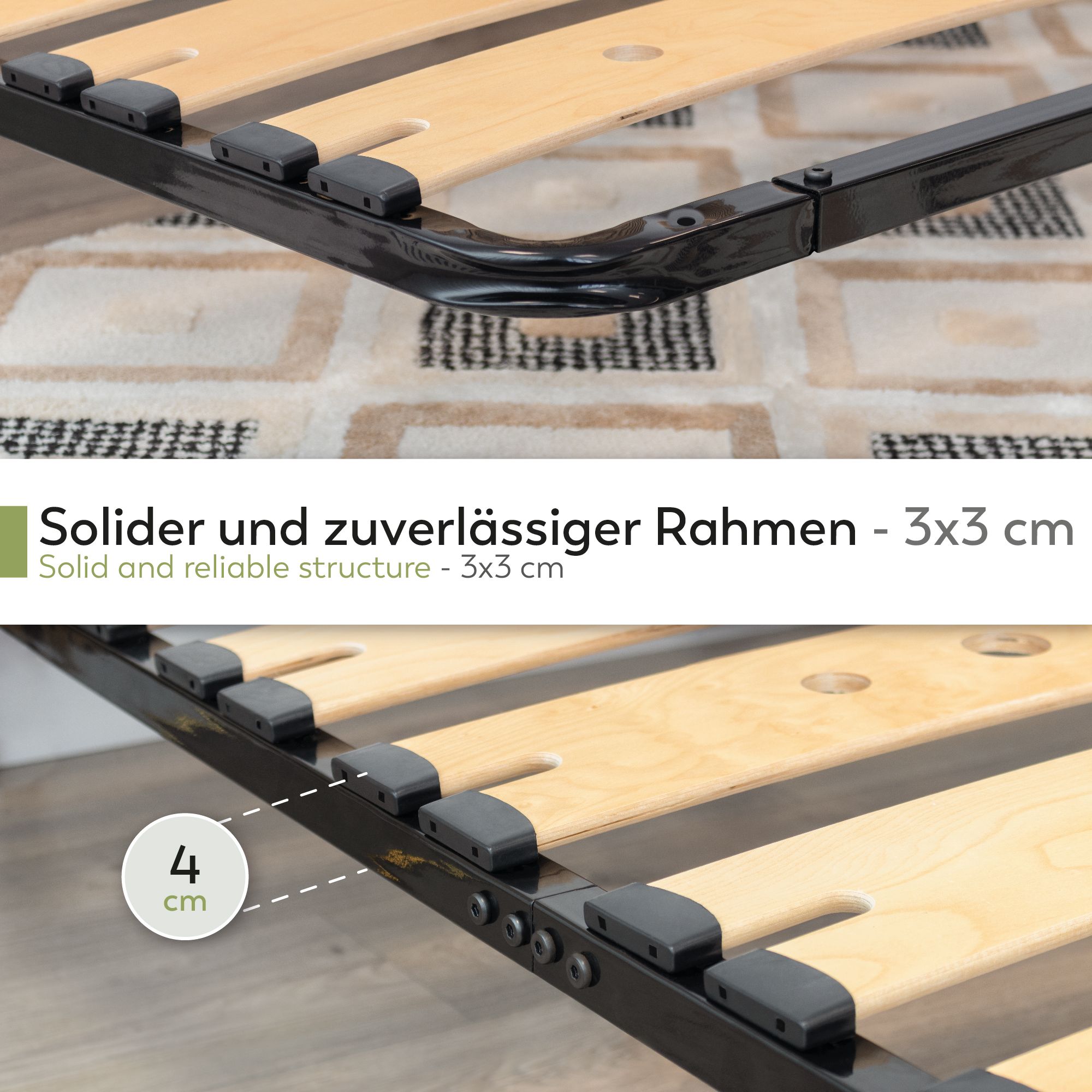 Lattenrost AUSTEN mit Holzlamellen – Stabiler Metallrahmen in Schwarz 90x200