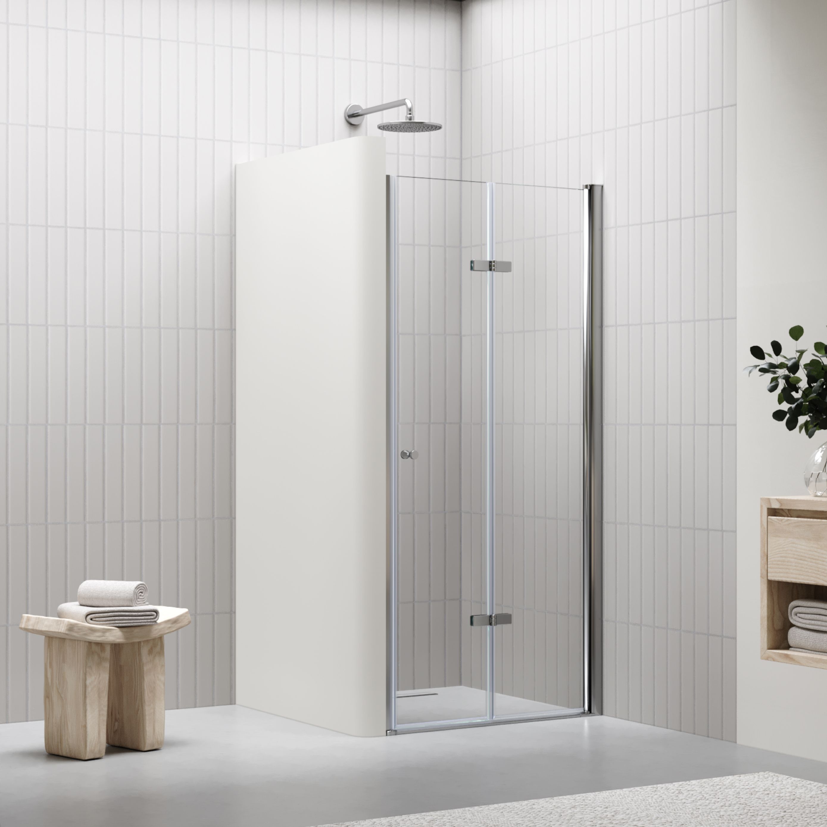 Shower Door Mila with Folding Door made of Clear ESG Safety Glass