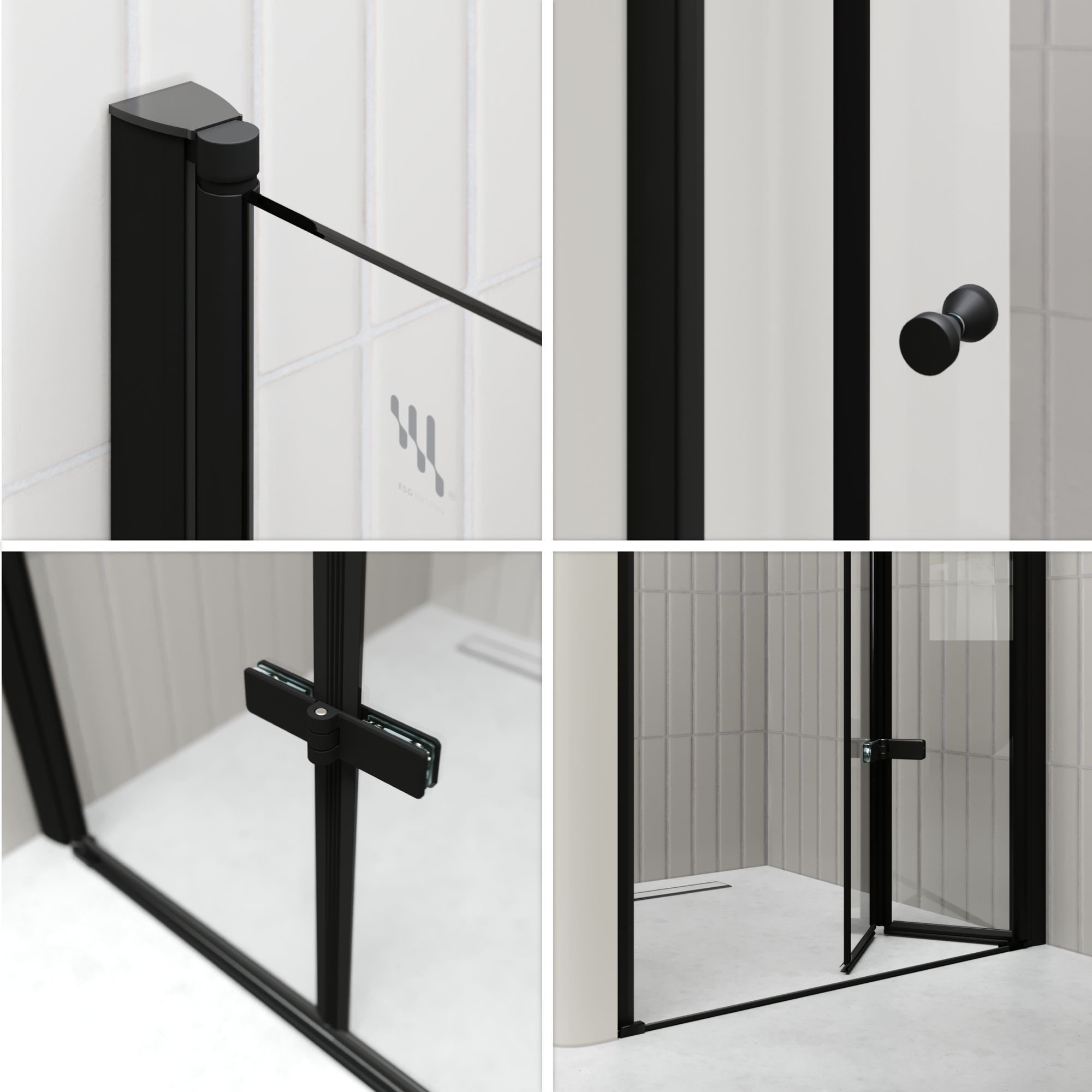 Duschtür Mila mit Falttür aus klarem ESG Sicherheitsglas BLACK EDITION