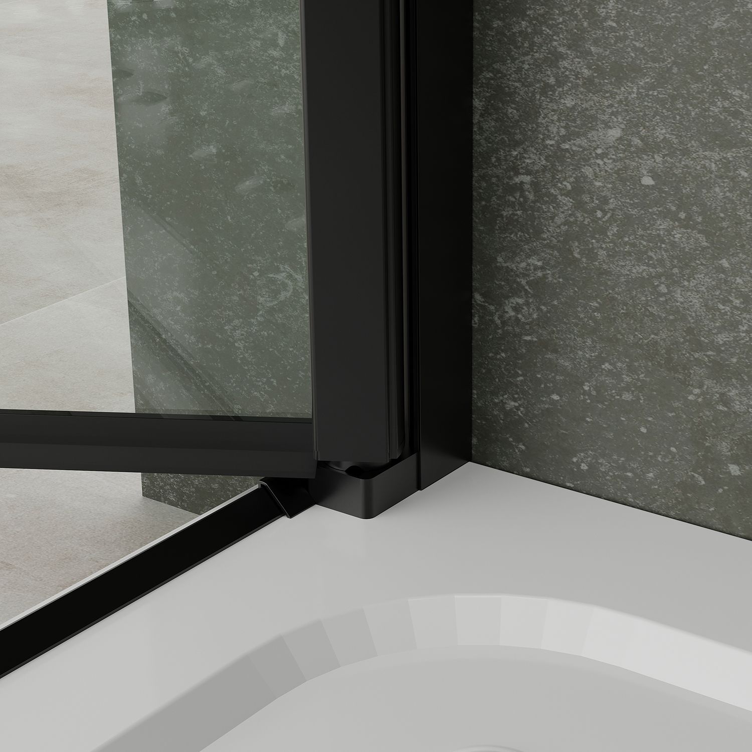 Fronteinstieg Hellen mit Klapptür und schwarzen Profilen aus ESG Sicherheitsglas