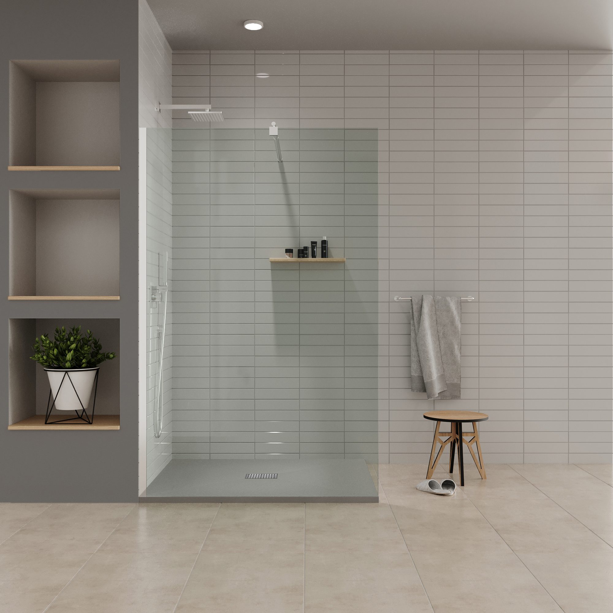 Tray – SMC Shower Boreal in Stone Look with Drain Assembly - Grey