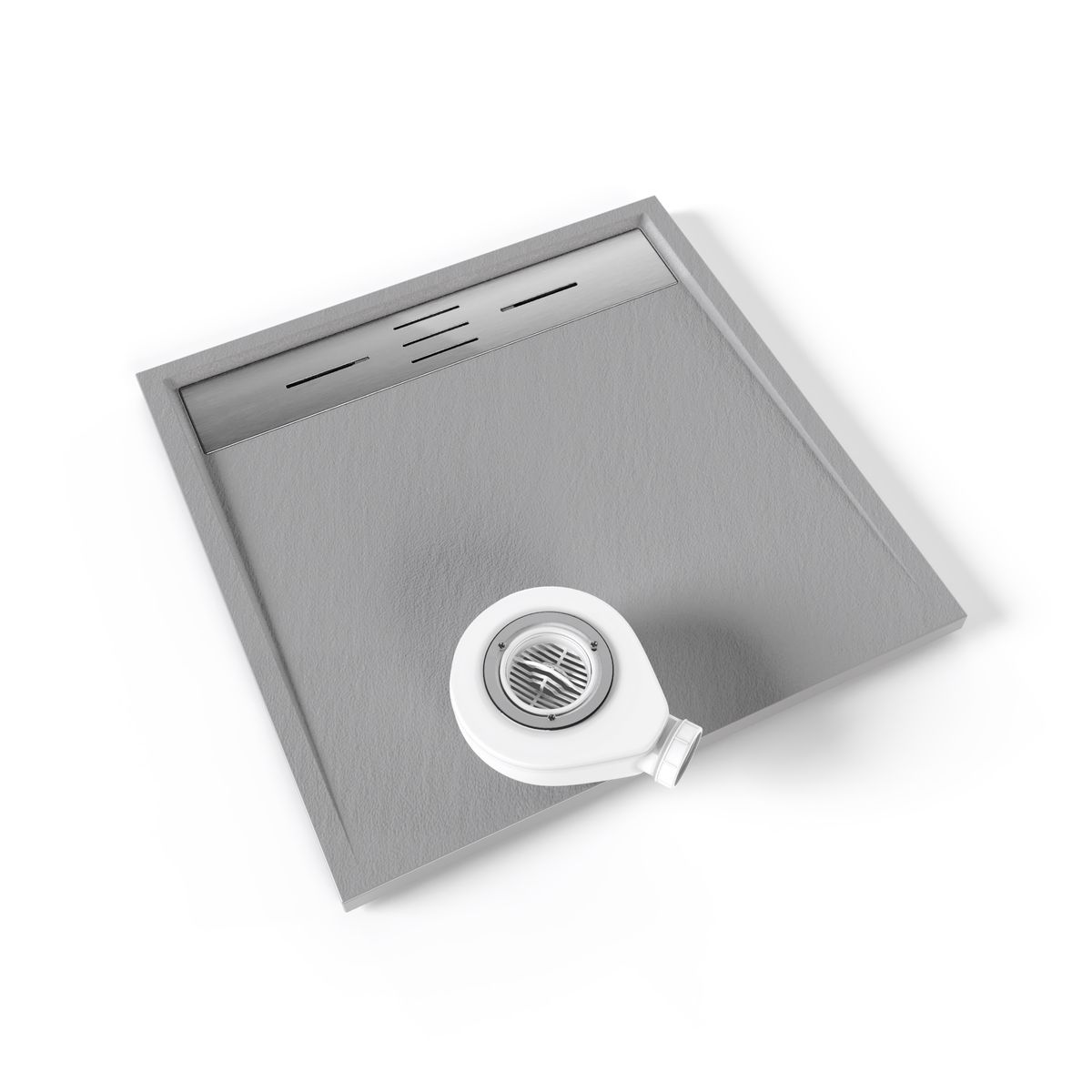 SMC Duschwanne Hiemal in Schieferoptik inkl. Ablaufgarnitur Grau mit Edelstahldeckel 90x90 cm