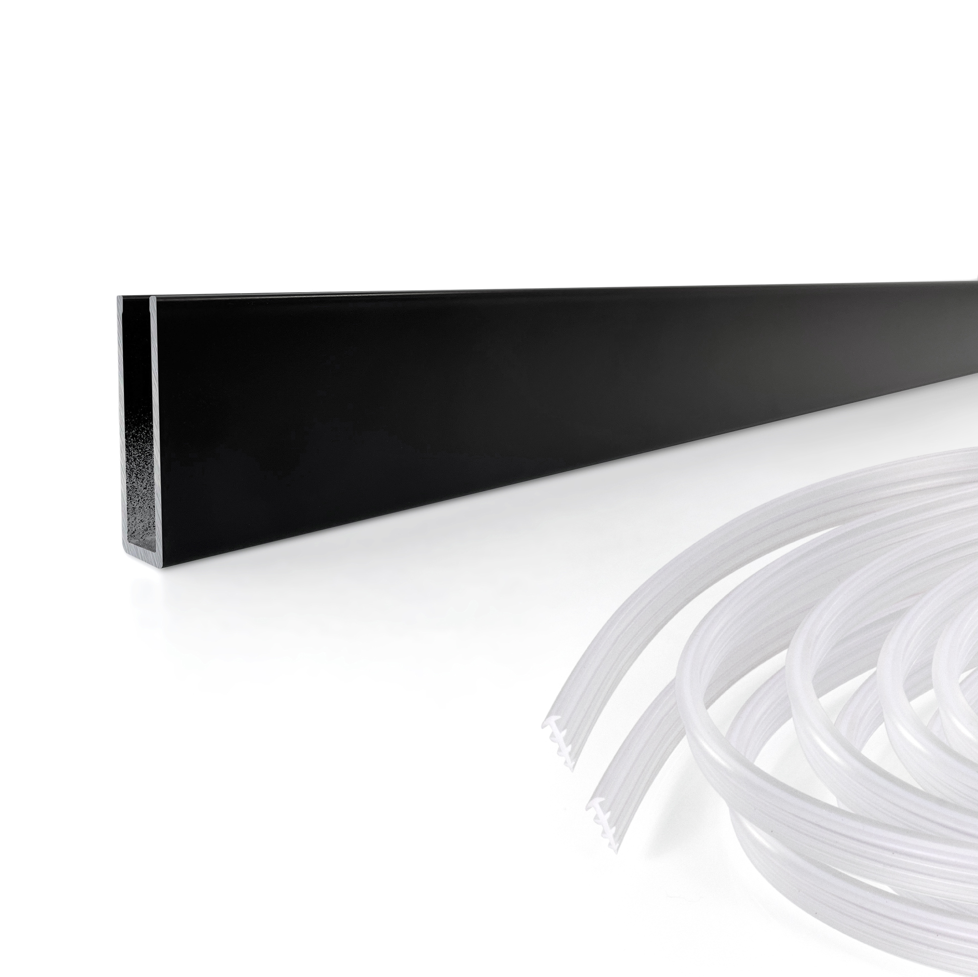 2x.jpg Mattschwarzes Aluminiumprofil für 8 mm Glas – vielseitig einsetzbar an Wand, Boden und Decke – 180 cm/190 cm