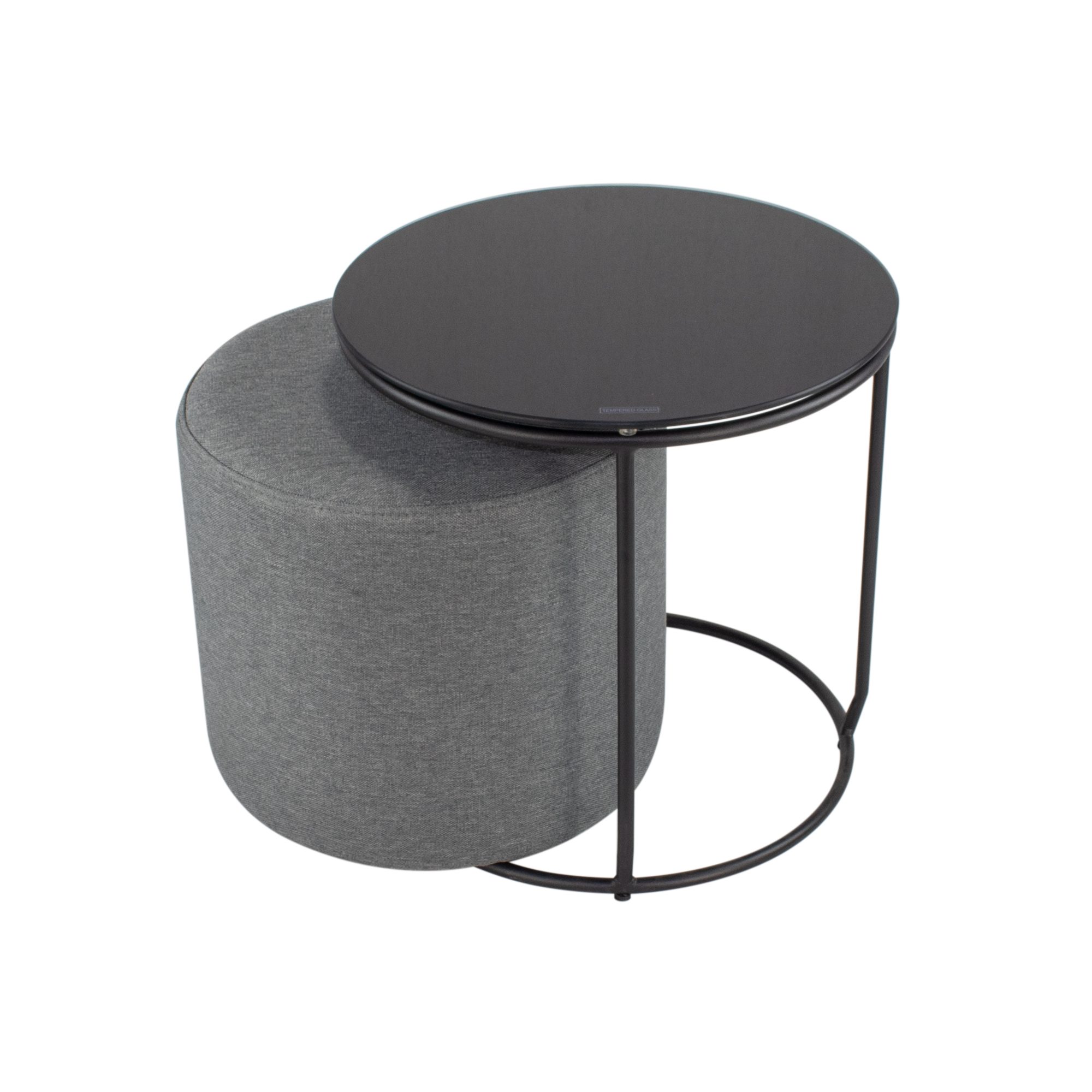Side Table with Stool JASPER Round Coffee Table 40x40 cm Black-Grey N0