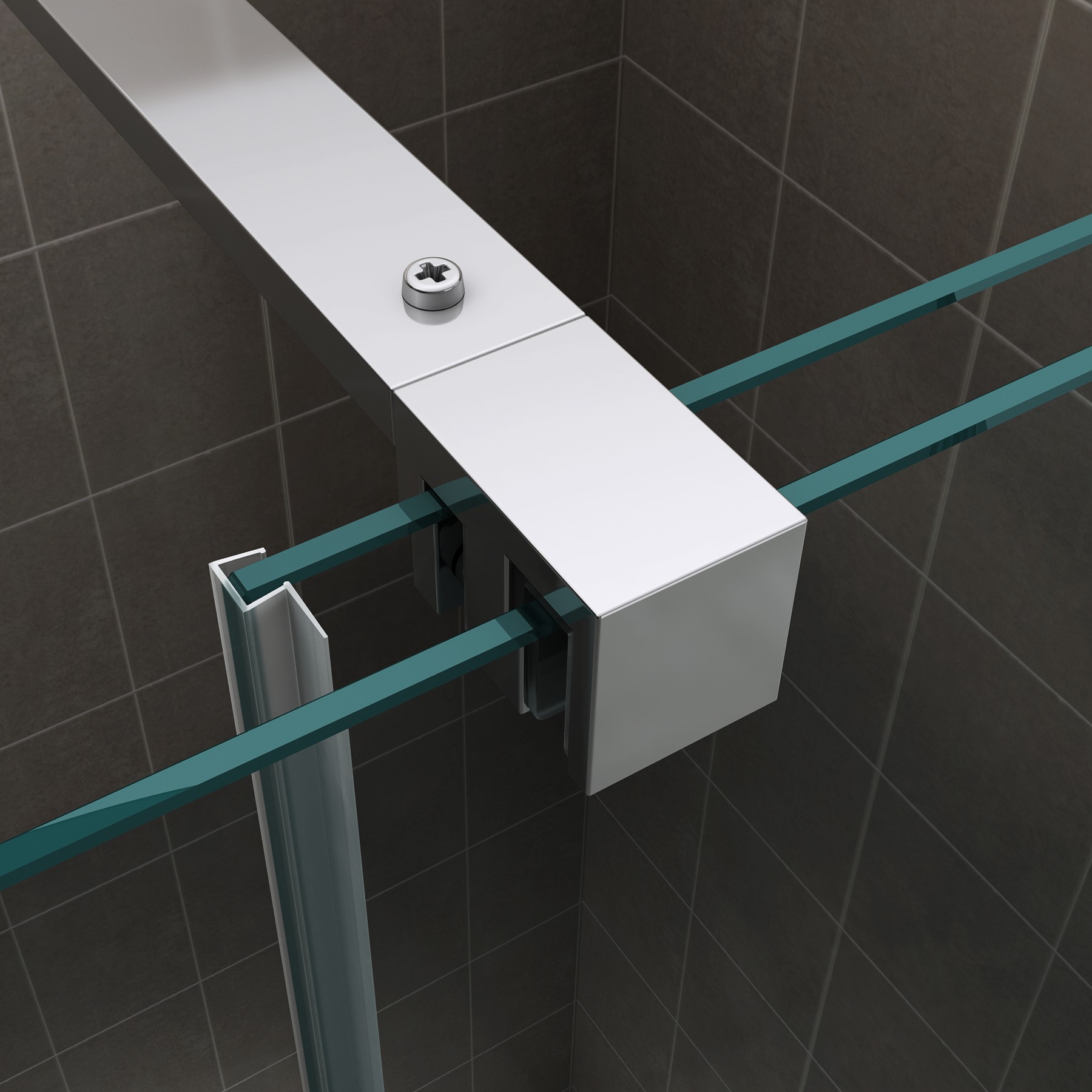 Walk In Duschwand mit Schiebetür NADINE in Chrom Duschabtrennung aus 8mm ESG Nano - Links und Rechts montierbar 180x200 cm