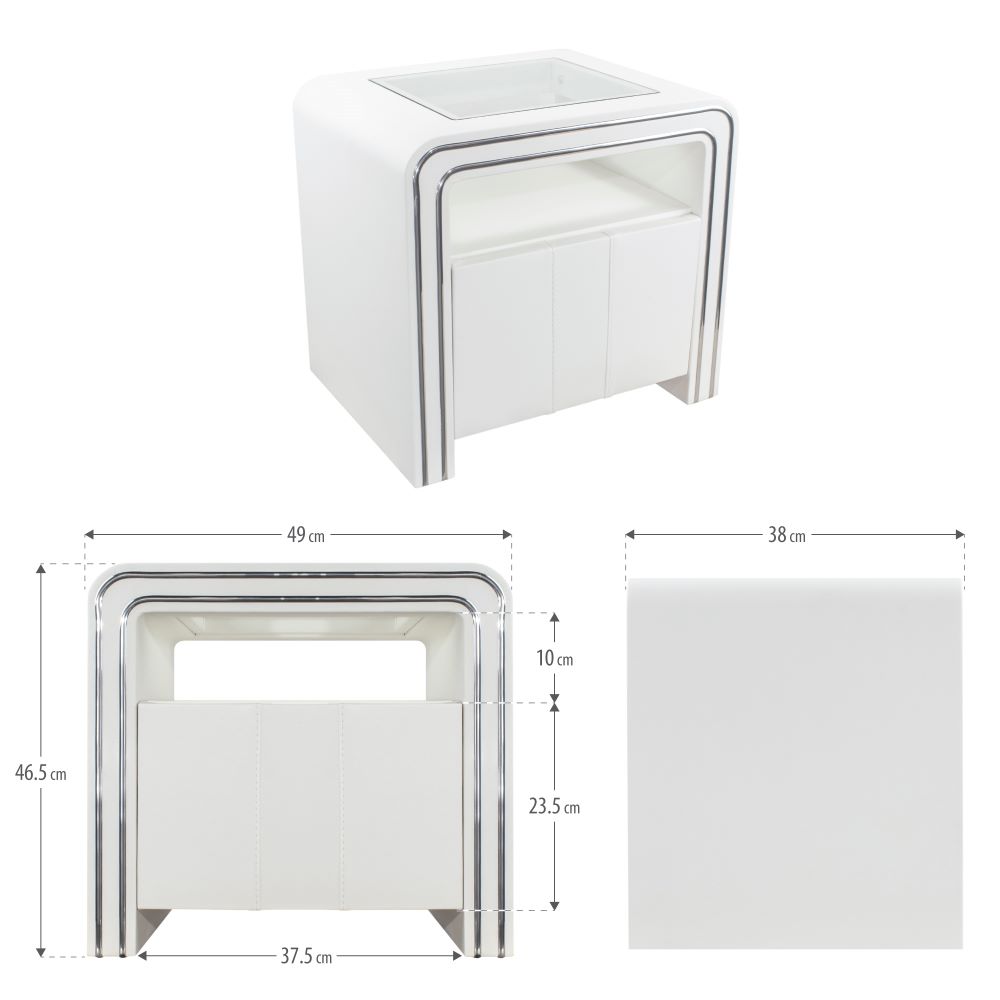 Nachttisch Kommode Nachtkonsole Weiß aus hochwertigem Kunstleder - S85 Leather – Nightstand Console in White made of High-Quality Faux - S85